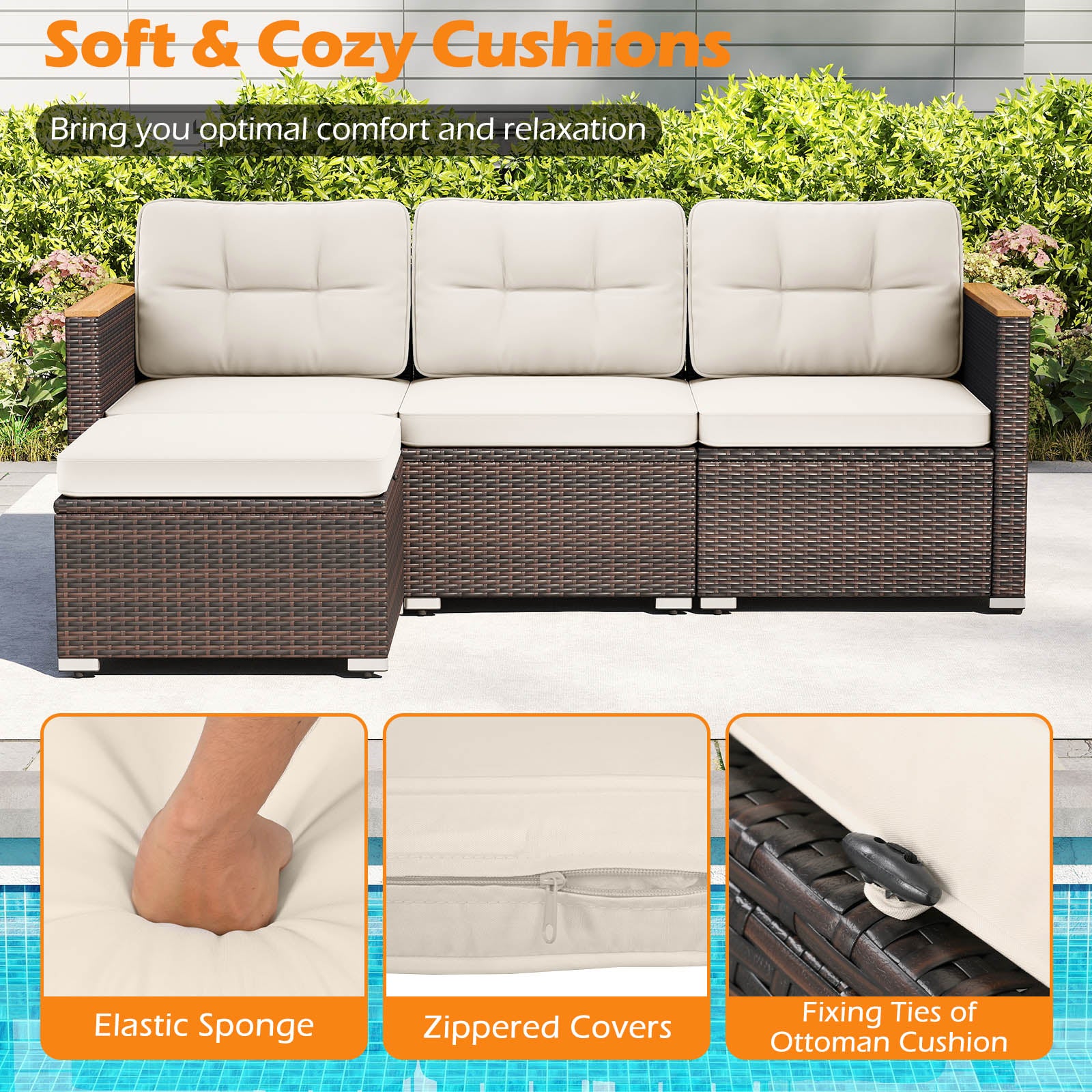 5-Piece Wicker Conversation Set Rattan Set with Cushions and Coffee Table