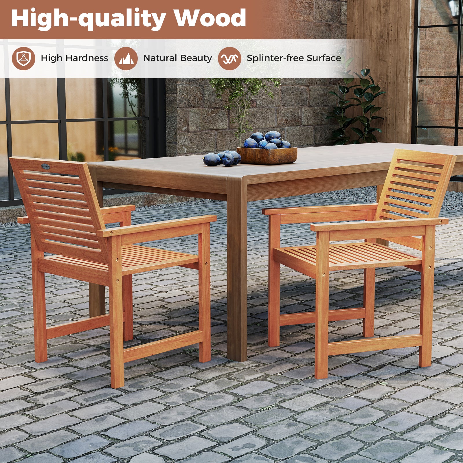 5 Pieces Patio Wood Dining Set Outdoor Rectangular Table and Chairs