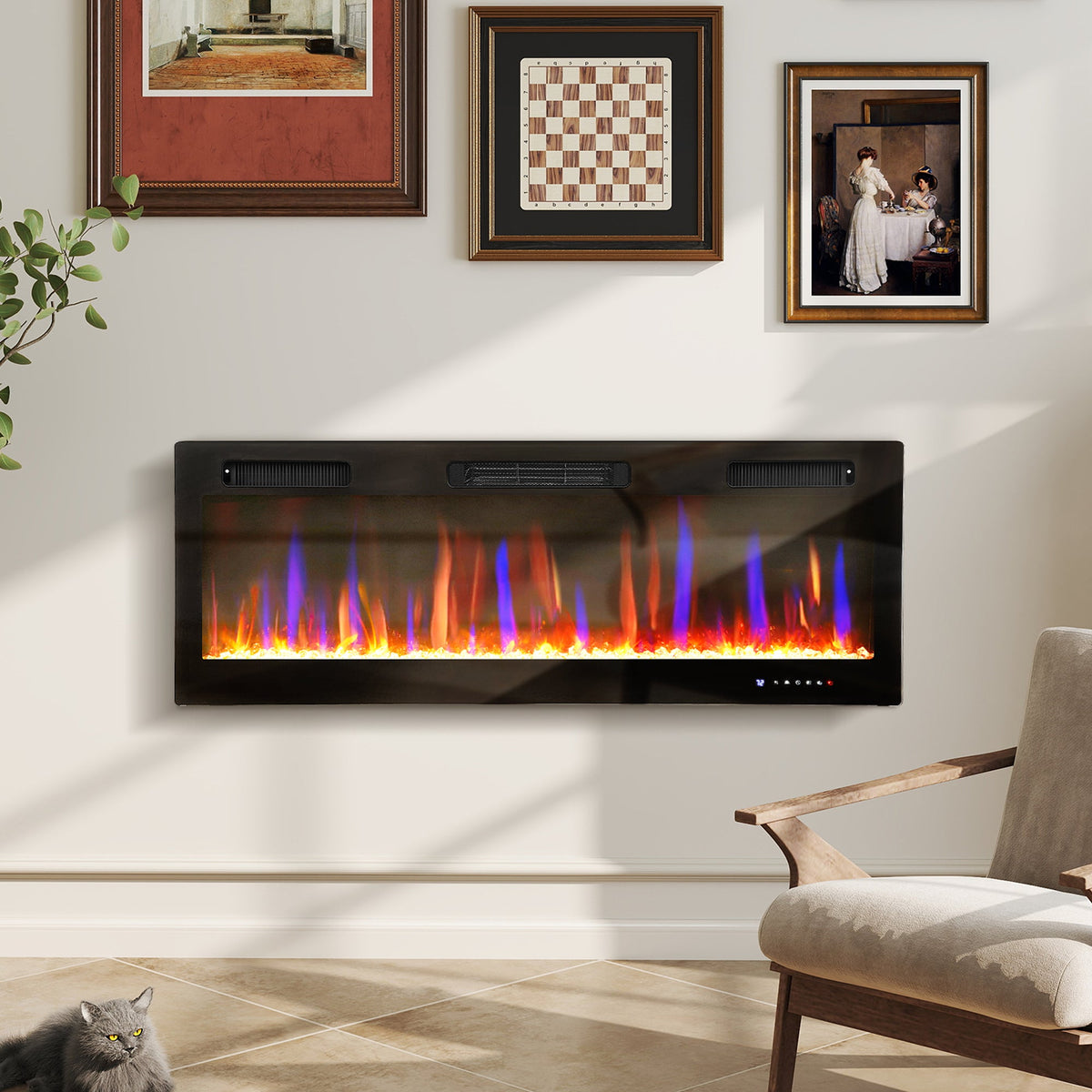 Marley 50" Thin Freestanding/Wall Mounted Electric Fireplace Heater with Eco Mode - Black