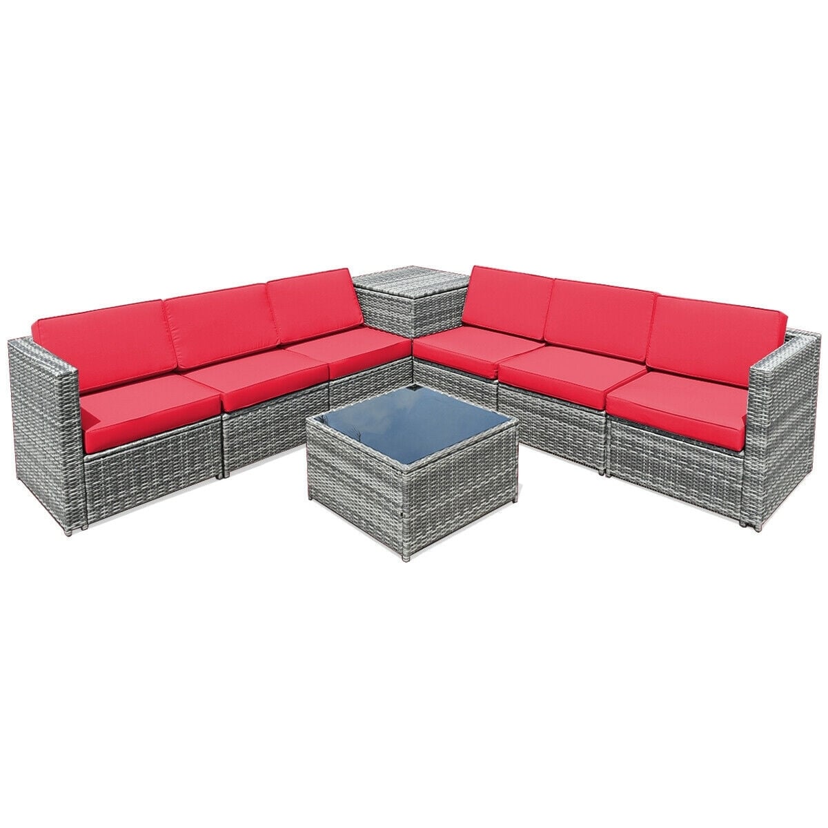 8 Piece Wicker Sofa Rattan Dinning Set Patio Furniture with Storage Table