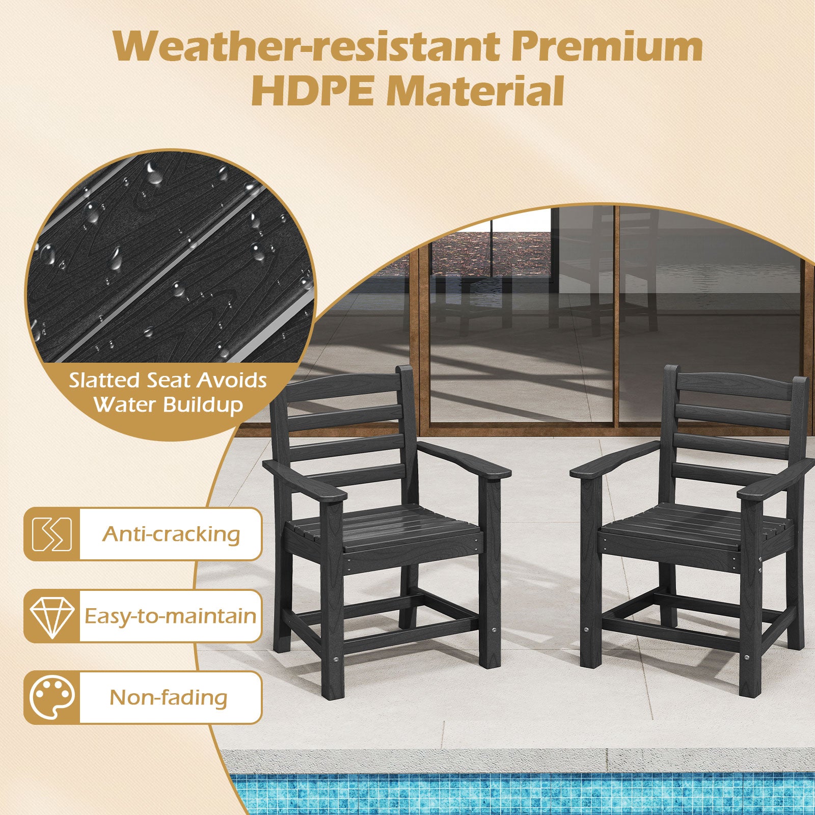 7 Pieces Outdoor Dining Table Set for 6 People 67 Inch HDPE Patio Rectangle Table and 6 Armchairs