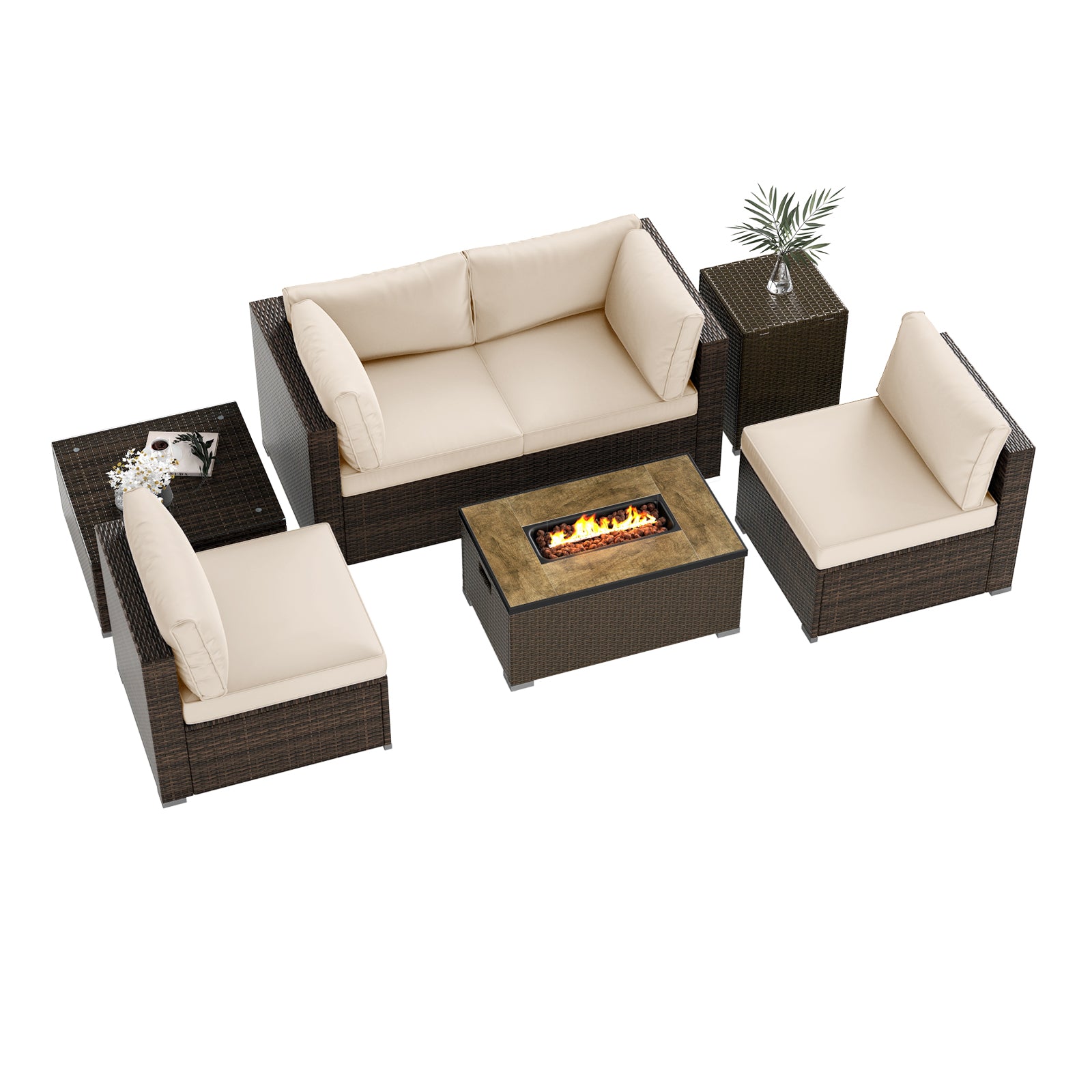 7 Pieces Outdoor Furniture Set with 32 Inch Fire Pit Table and Propane Tank Cover