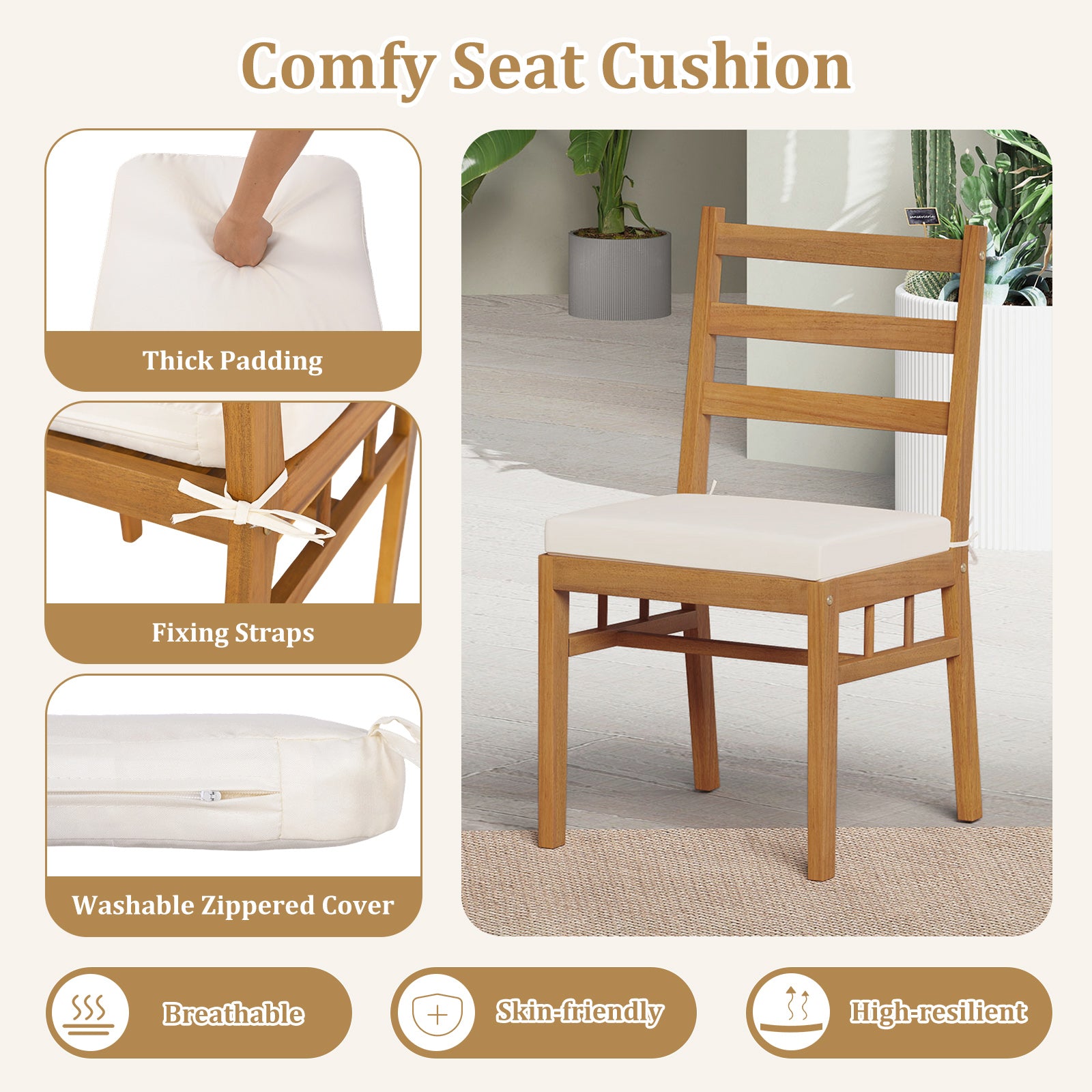 7 Pieces Patio Acacia Wood Dining Set Outdoor Rectangular Table and Chairs Set