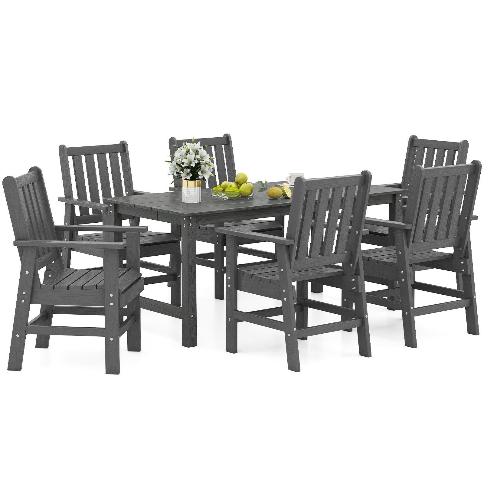 7 Pieces Patio Dining Set Outdoor HDPE Weather Resistant Table and Chairs Set