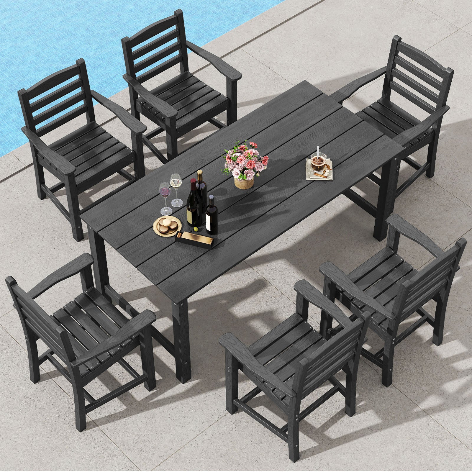 7 Pieces Patio Dining Set Outdoor HDPE Weather Resistant Table and Chairs Set
