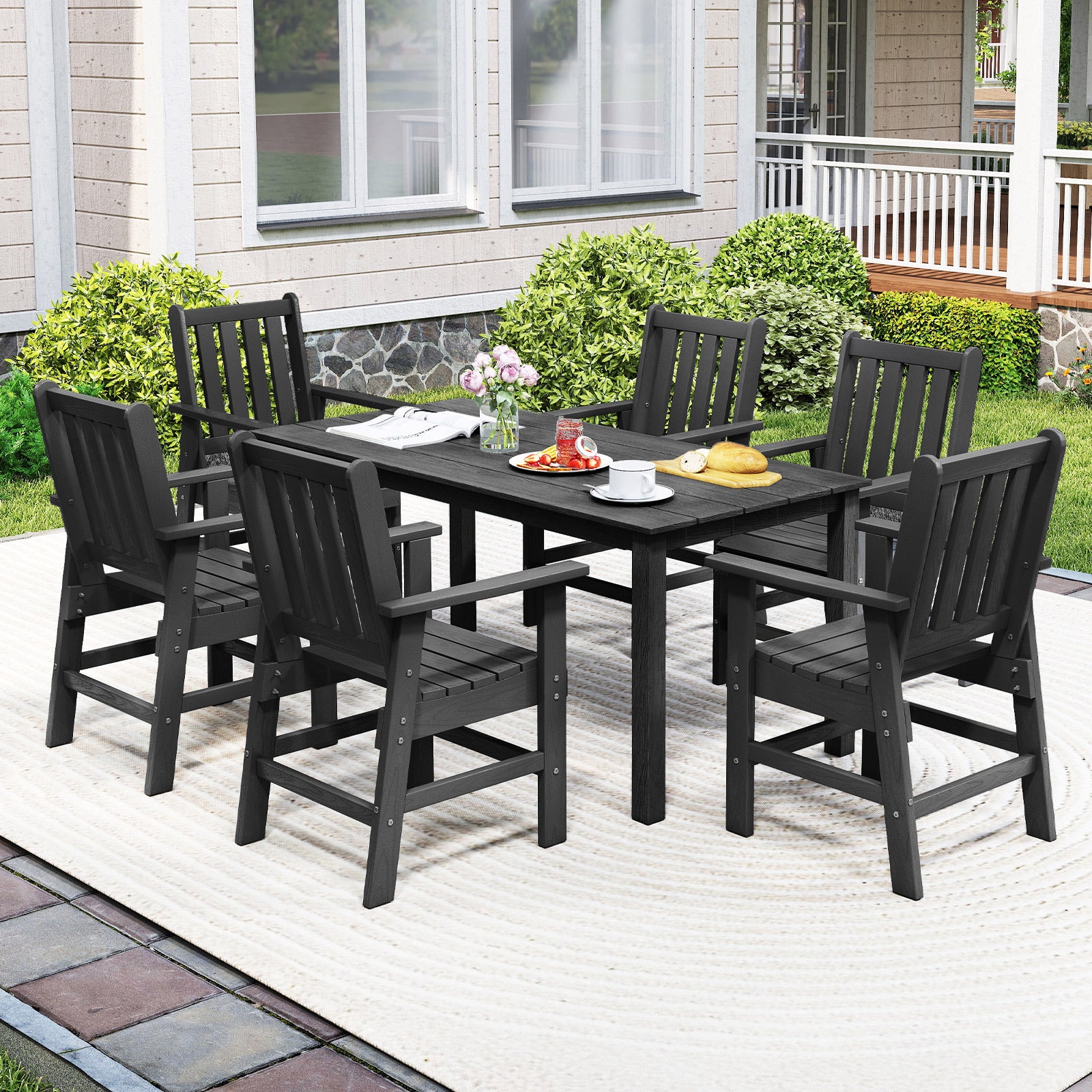 7 Pieces Patio Dining Set Outdoor HDPE Weather Resistant Table and Chairs Set