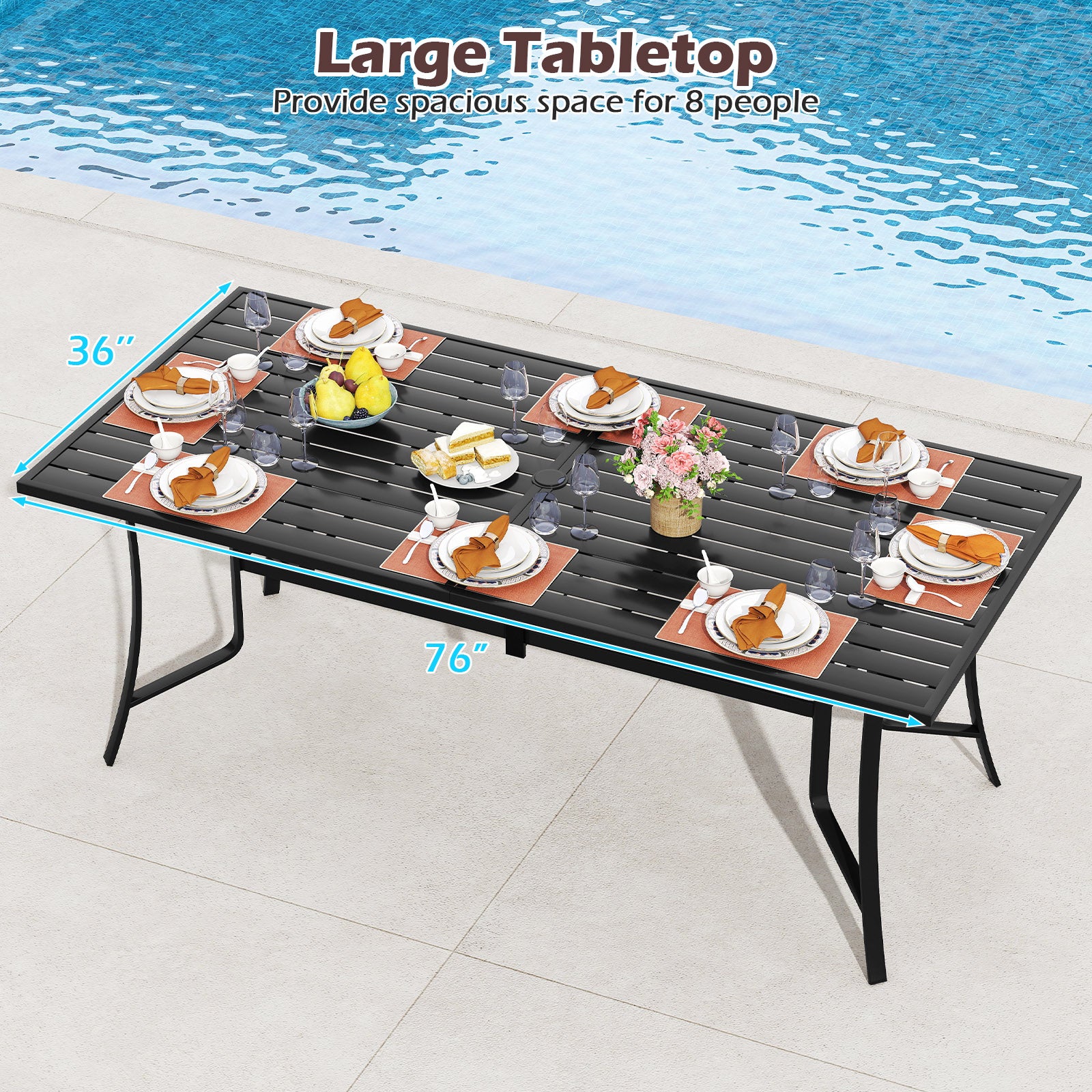 9 Pieces Patio Dining Set for 8 Outdoor Rectangular Table and Stackable Chairs
