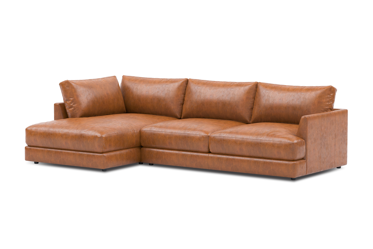 Serena Leather Sectional Sofa (Chaise) in Cognac