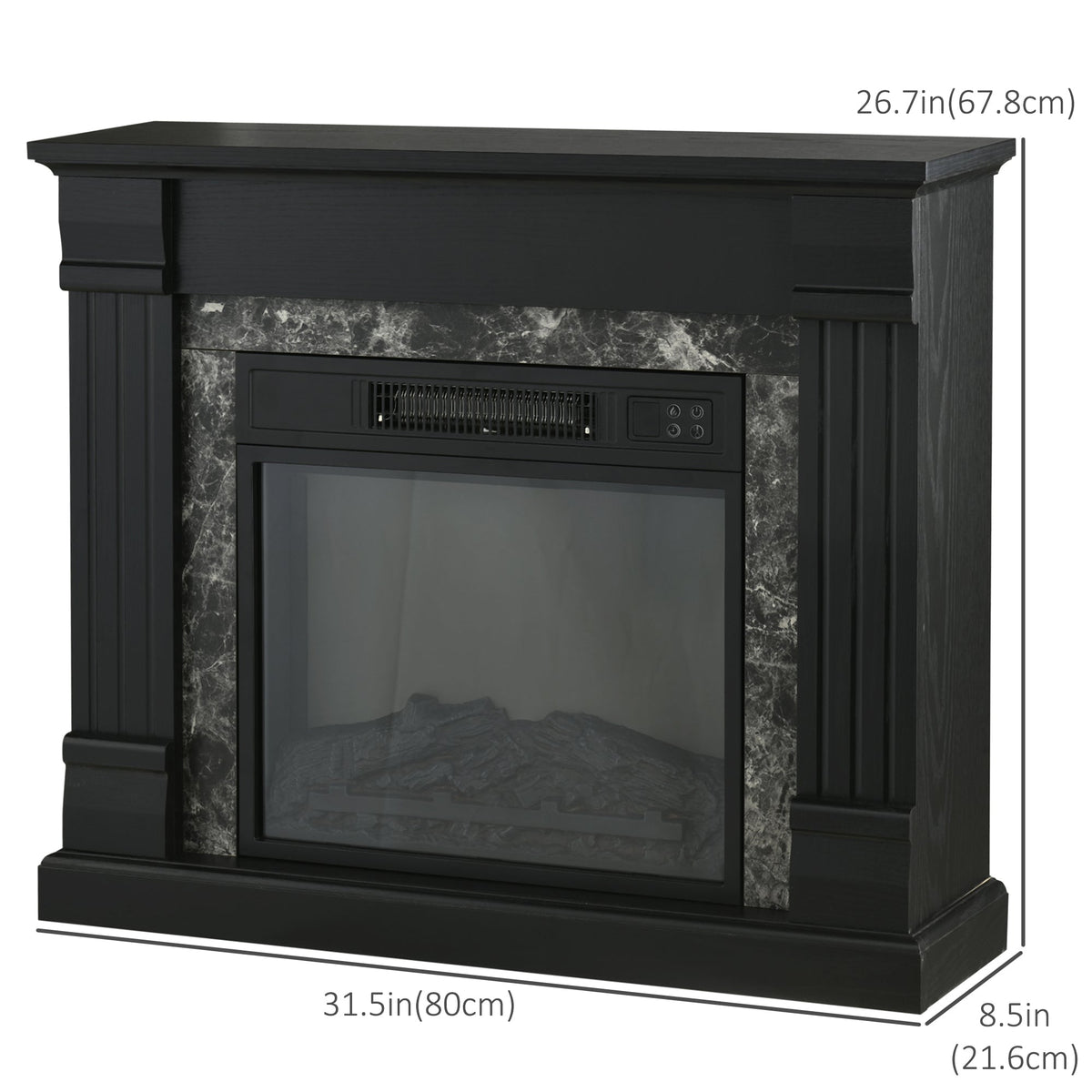 Easton Electric Mantel Wood Surround Freestanding Fireplace Heater with Overheating Protection - Black