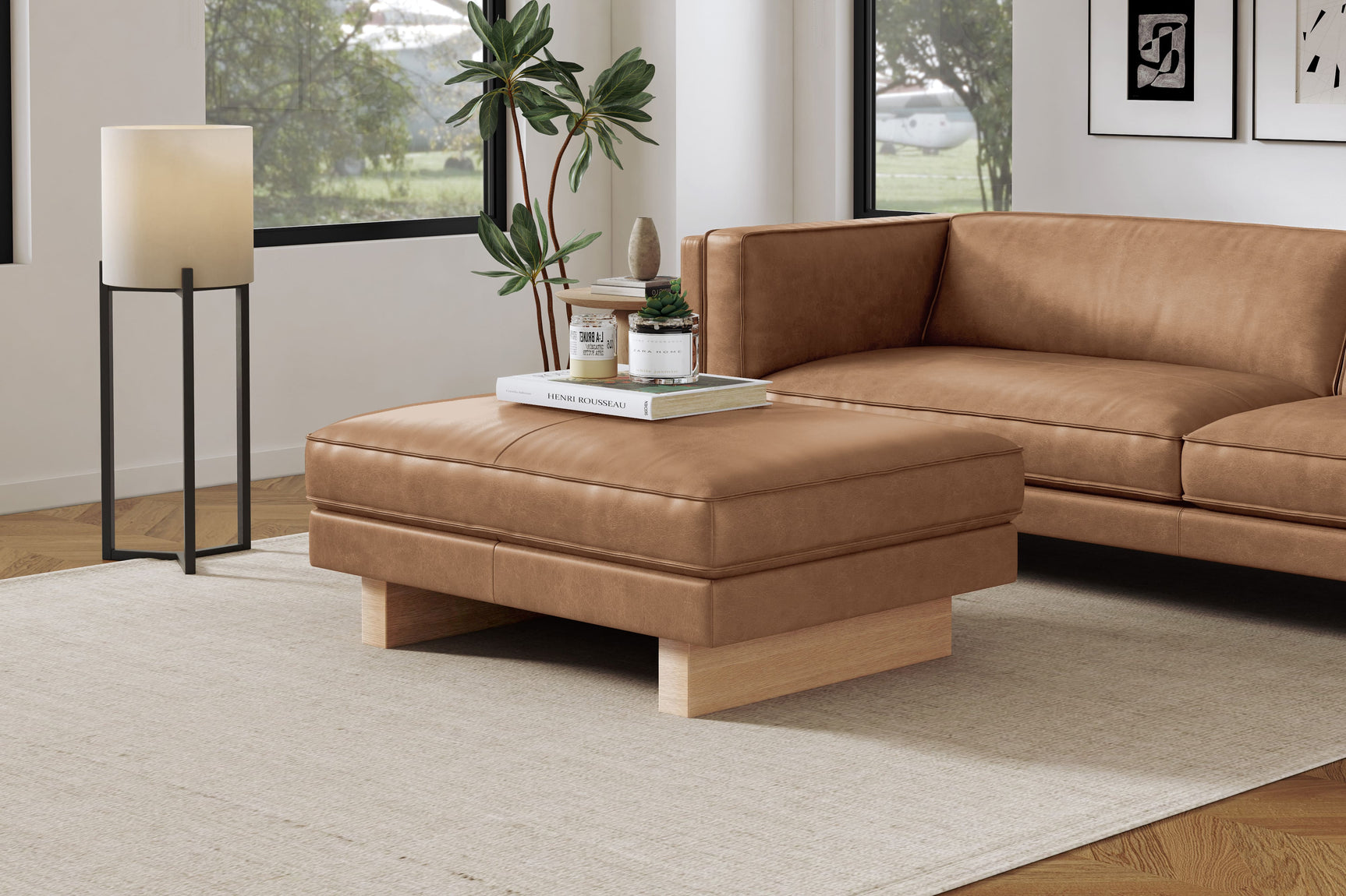 Alaina Leather Ottoman