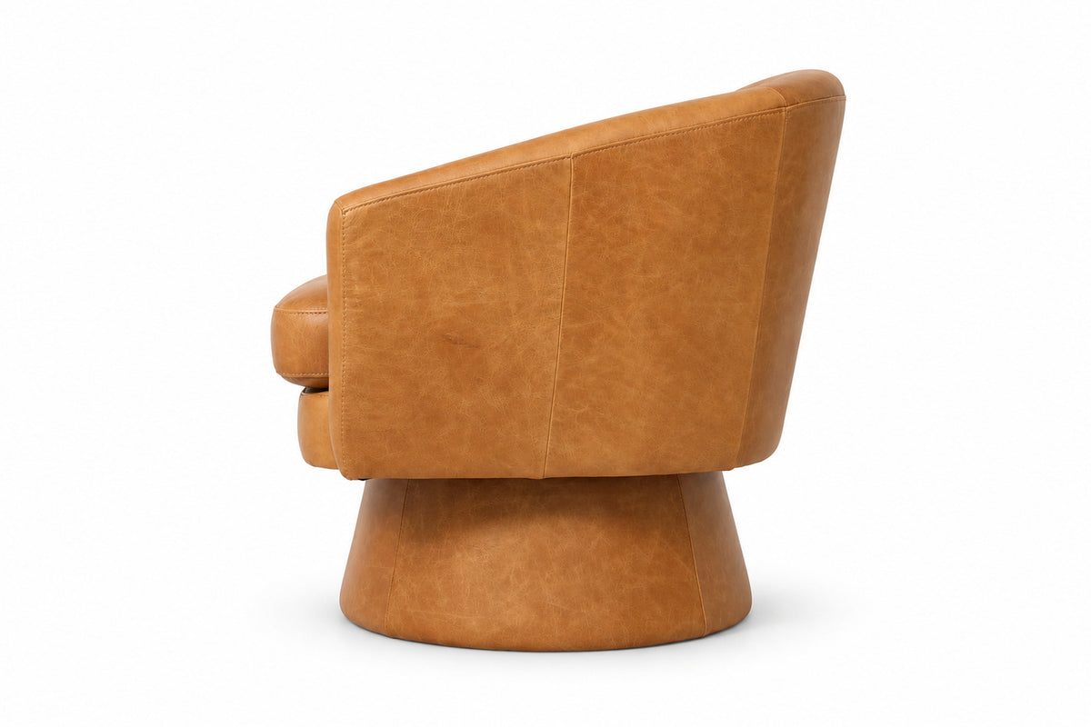Alden leather swivel accent chair, side view