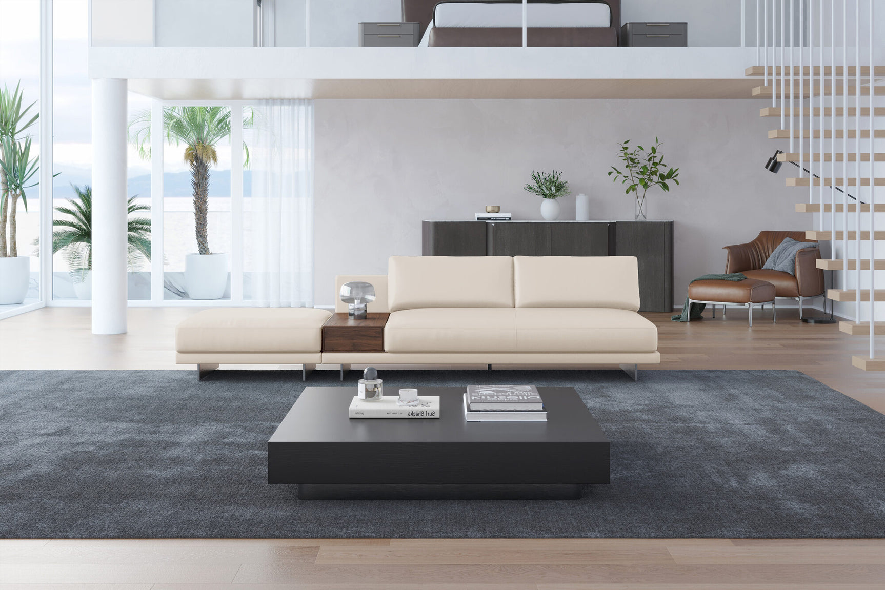 Alessandro Leather Armless Loveseat & Ottoman