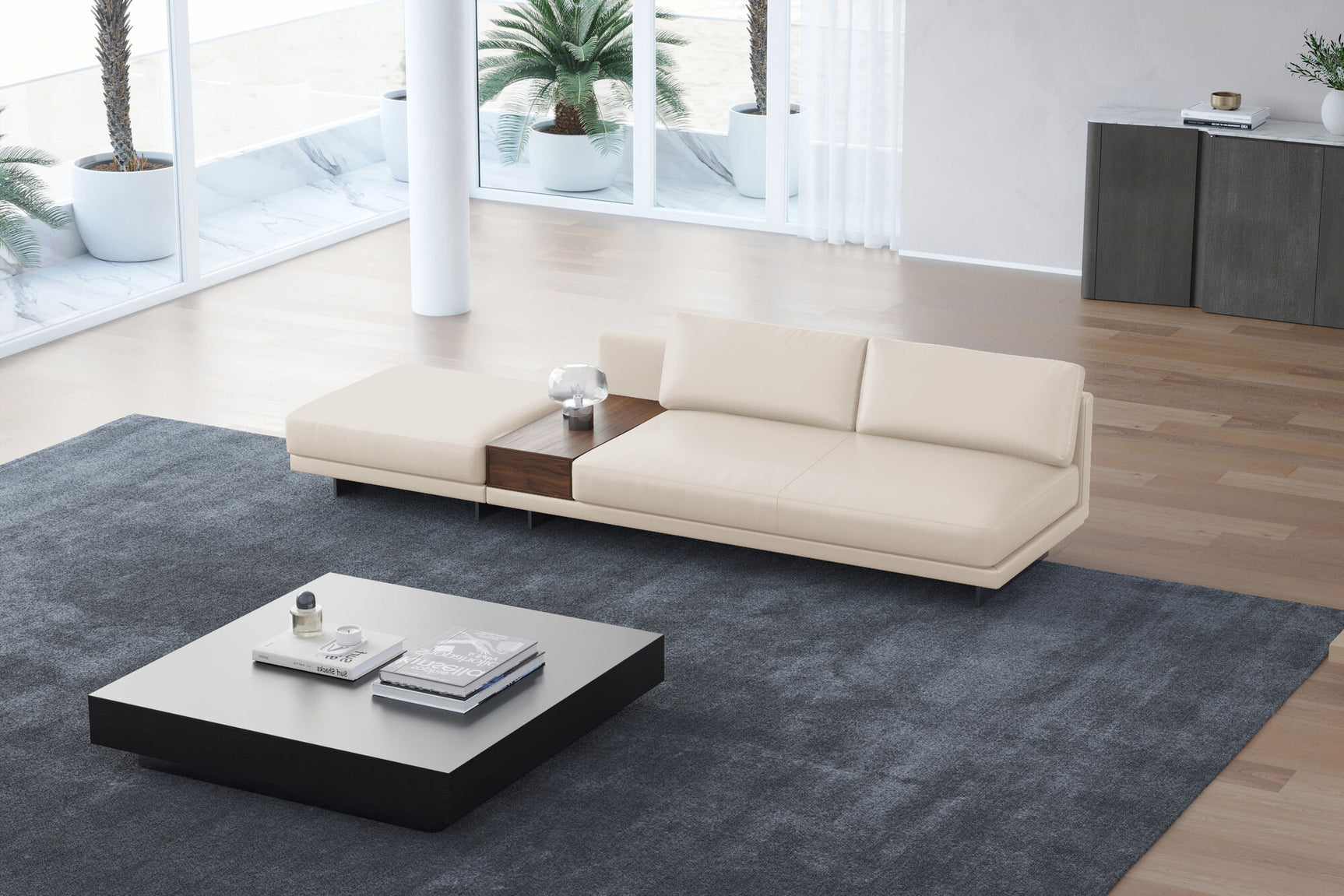 Alessandro Leather Armless Loveseat & Ottoman