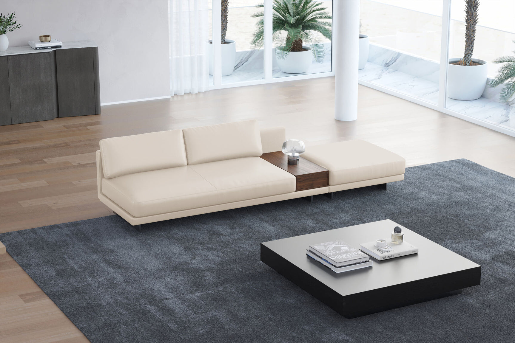 Alessandro Leather Armless Loveseat & Ottoman