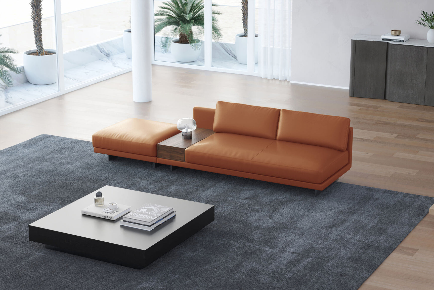 Alessandro Leather Armless Loveseat & Ottoman