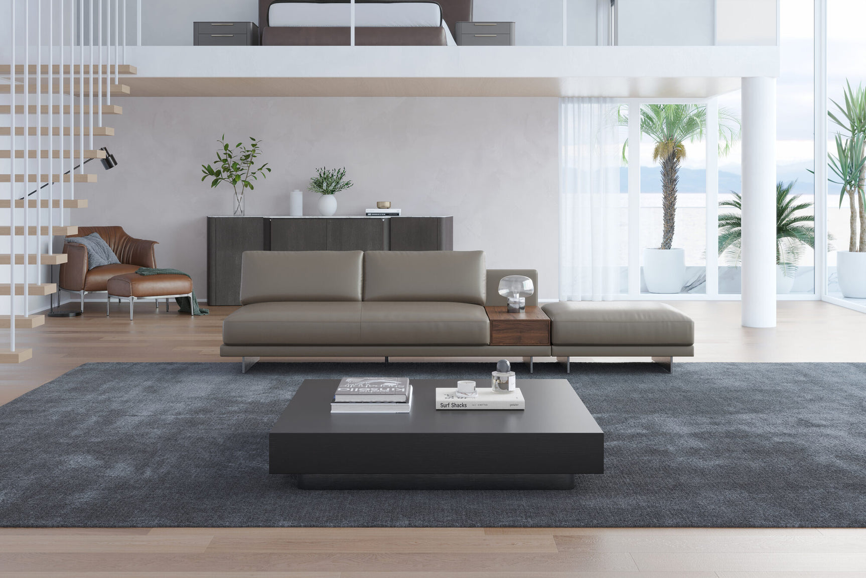 Alessandro Leather Armless Loveseat & Ottoman