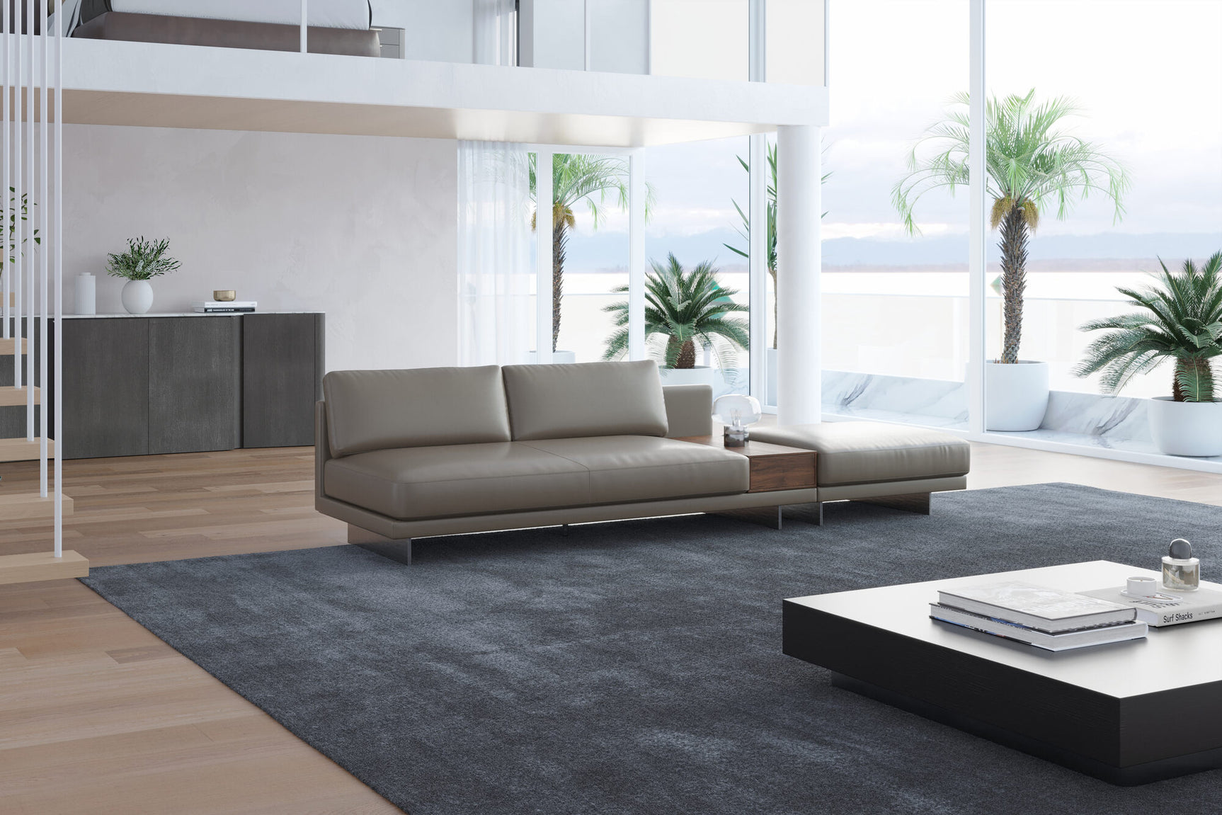 Alessandro Leather Armless Loveseat & Ottoman