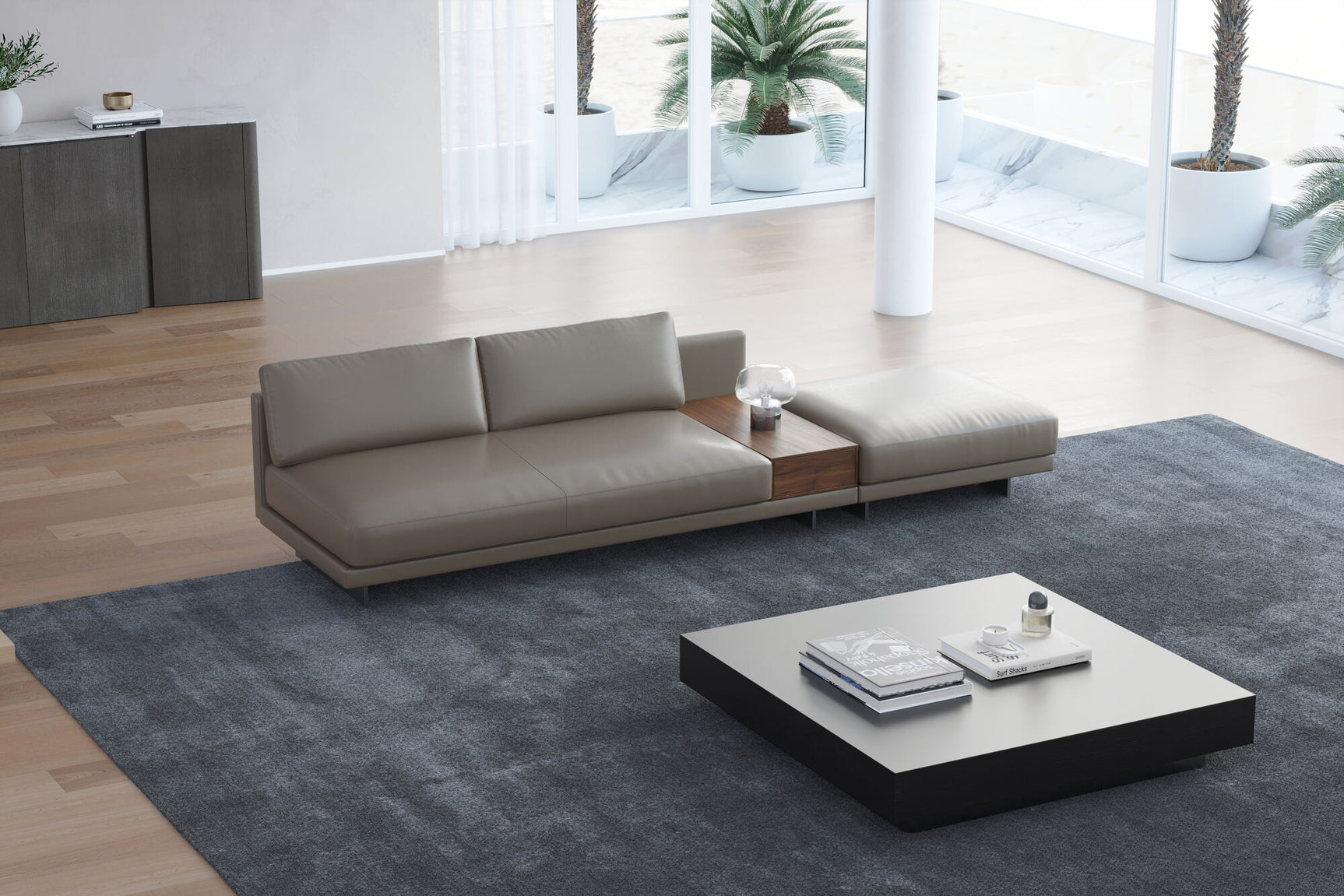 Alessandro Leather Armless Loveseat & Ottoman