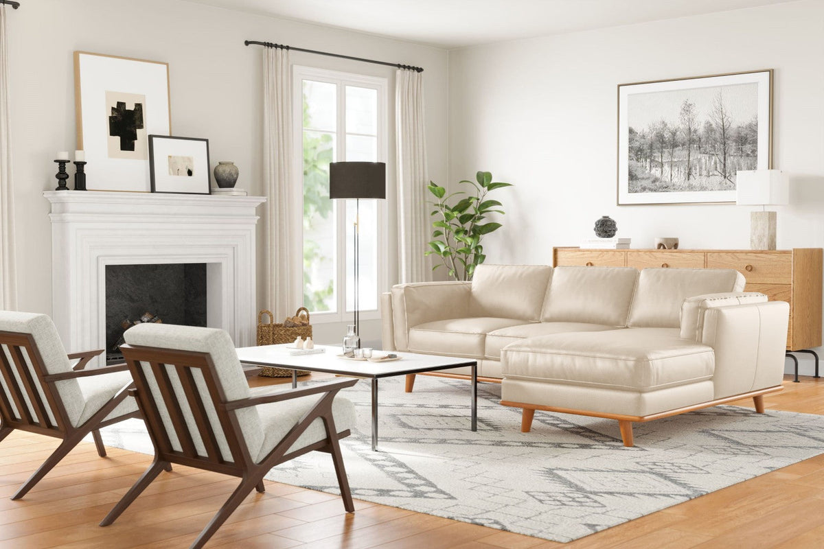 Valencia Artisan Top Grain Leather Three Seats with Right Chaise Leath