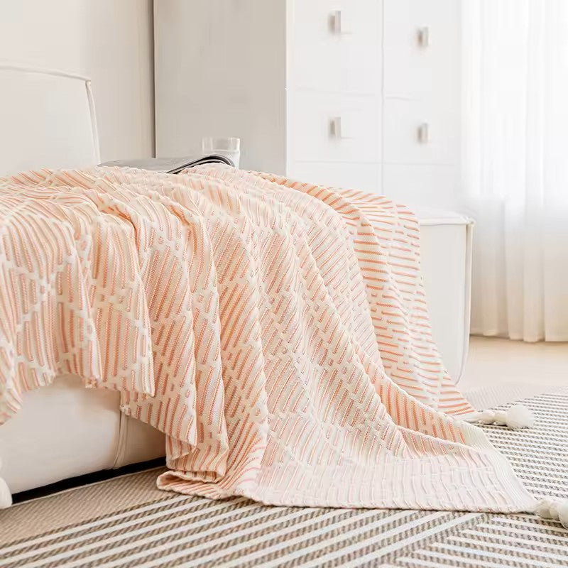 Meadow Cozy Pom Pom Blanket/Throw - Soft Pink