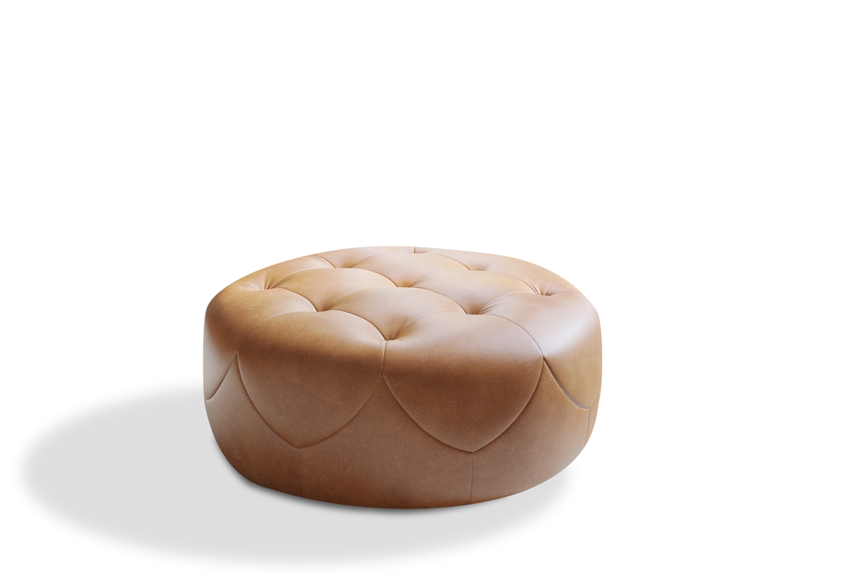 Brandy Round Full Leather Ottoman