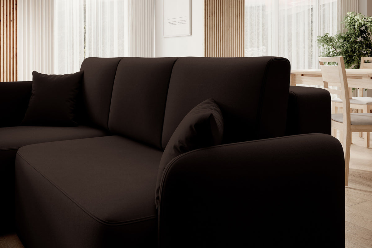 Hadson 3 Seater Storage Sleeper Chaise Sofa - Dark Brown