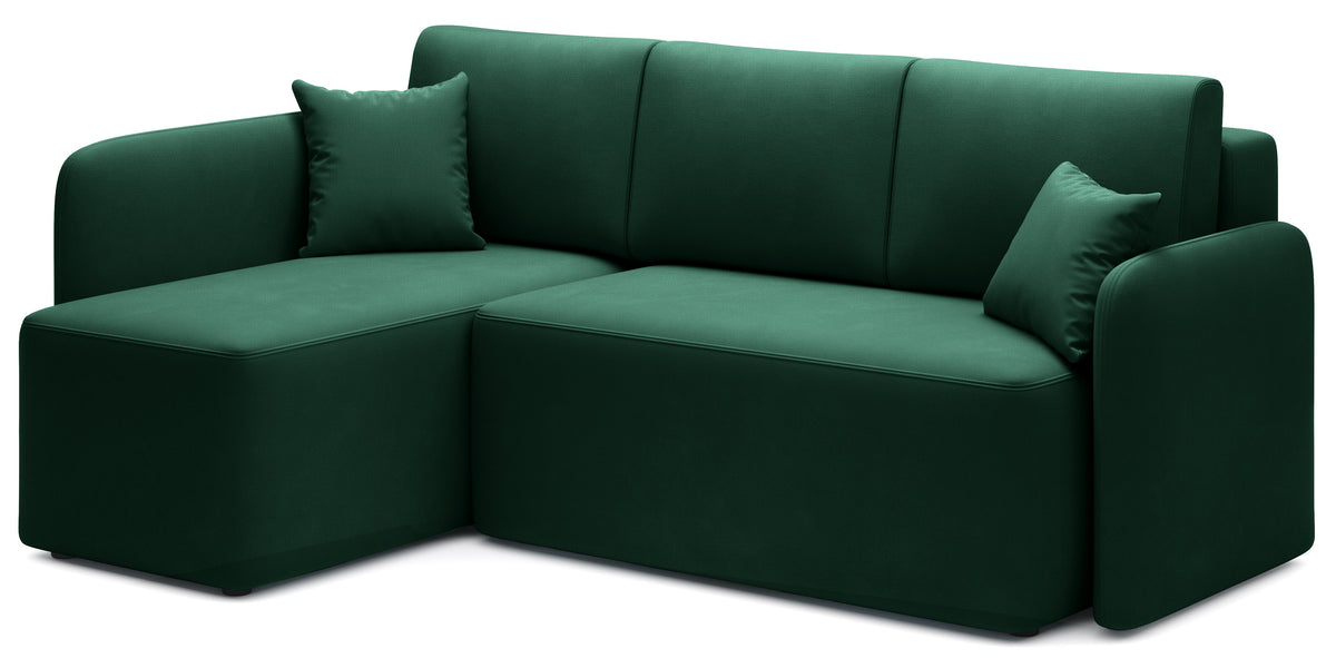 Hadson 3 Seater Storage Sleeper Chaise Sofa - Emerald Green