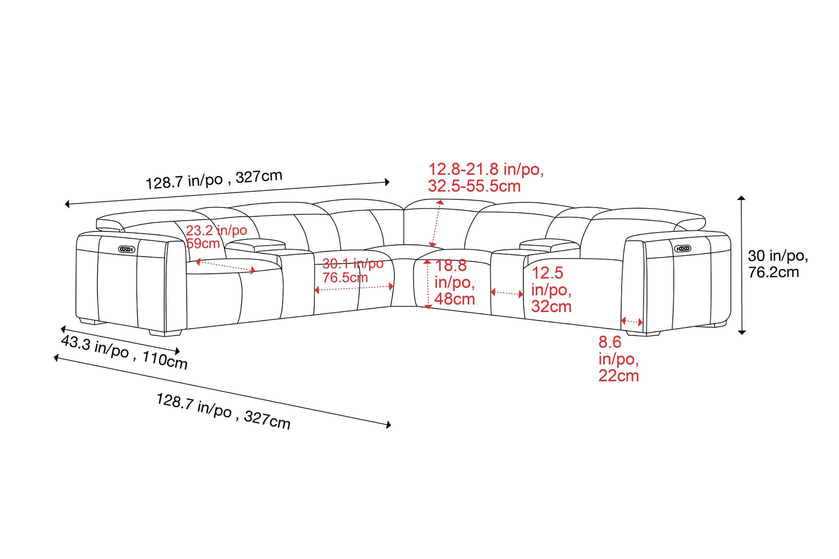 Carmen Leather Dual Recliner Corner Sectional with Console