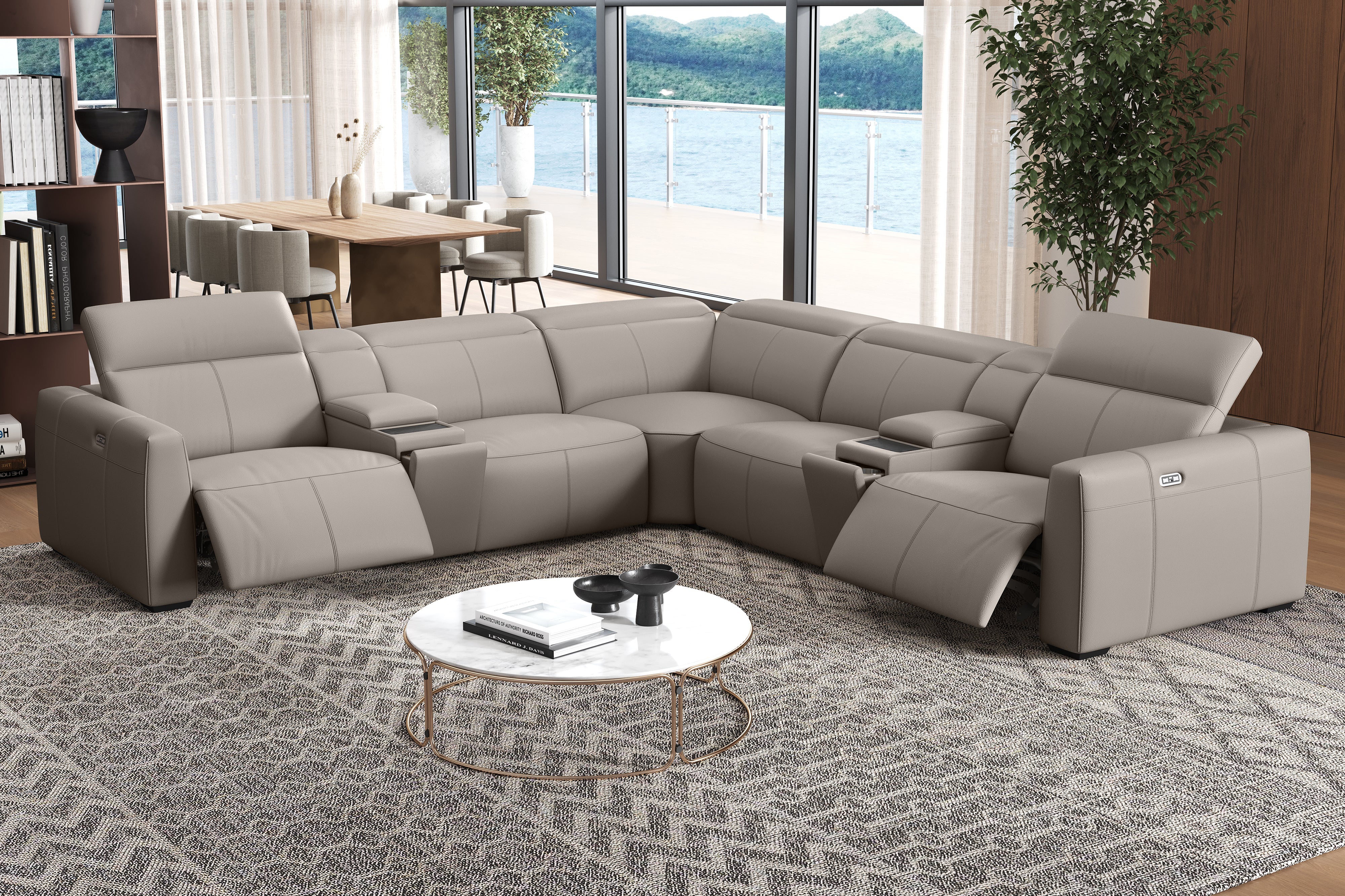 Carmen Leather Dual Recliner Corner Sectional with Console