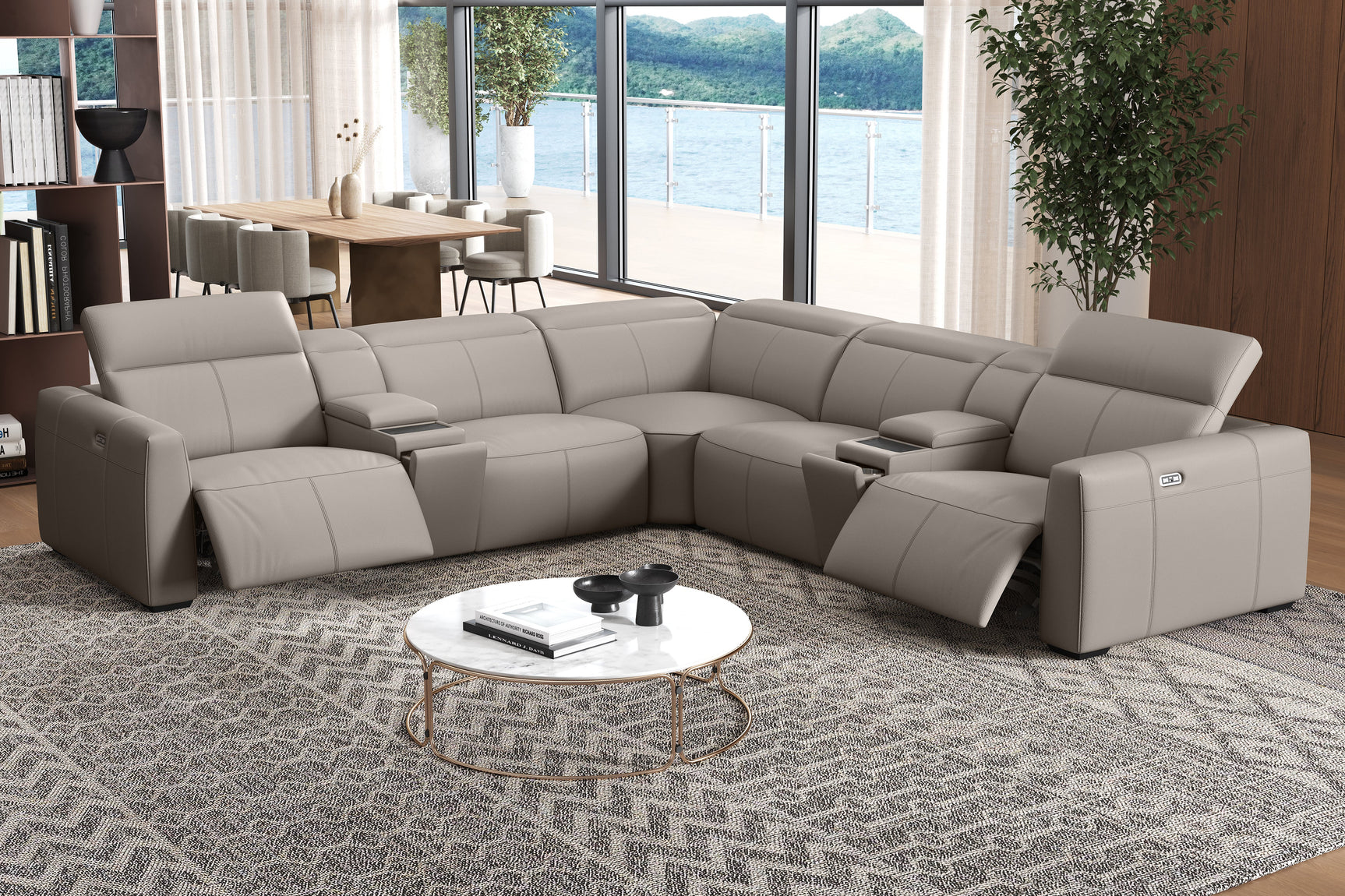 Carmen Leather Dual Recliner Corner Sectional with Console