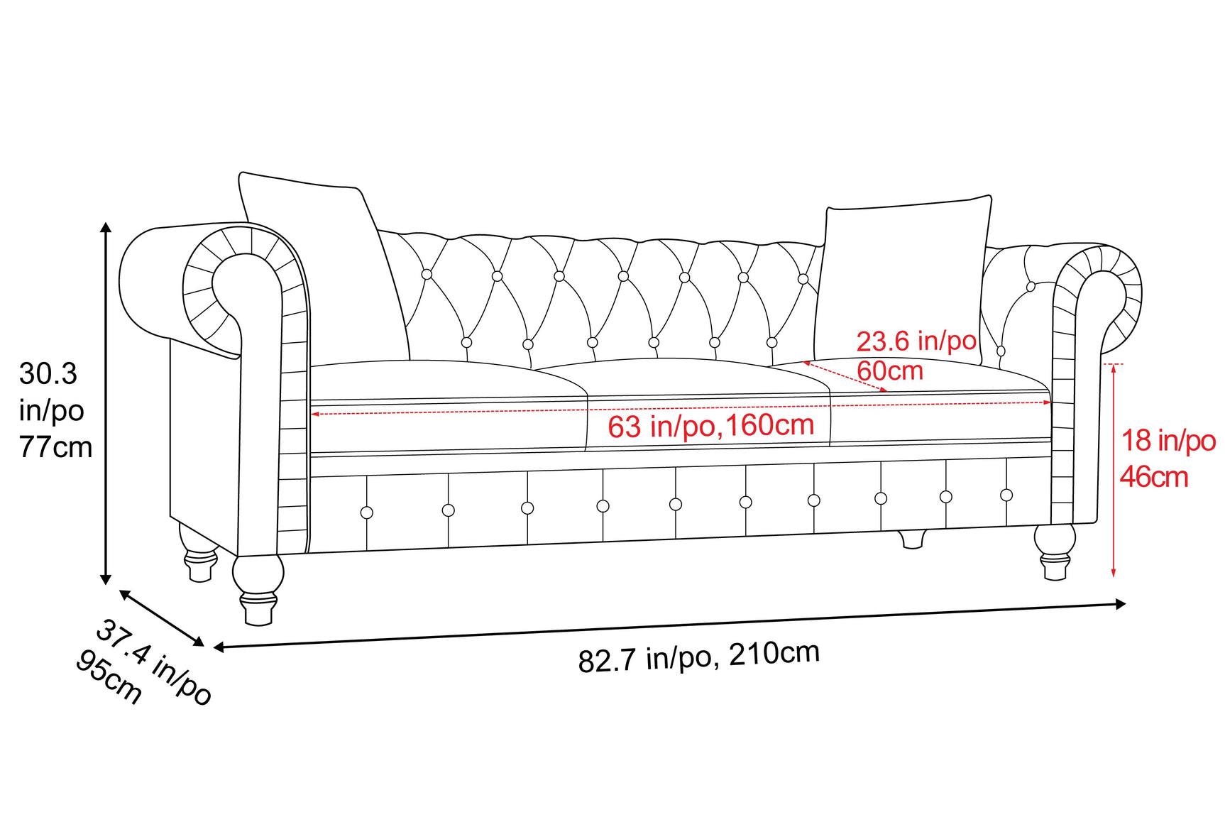 Cerna Fabric Chesterfield Sofa