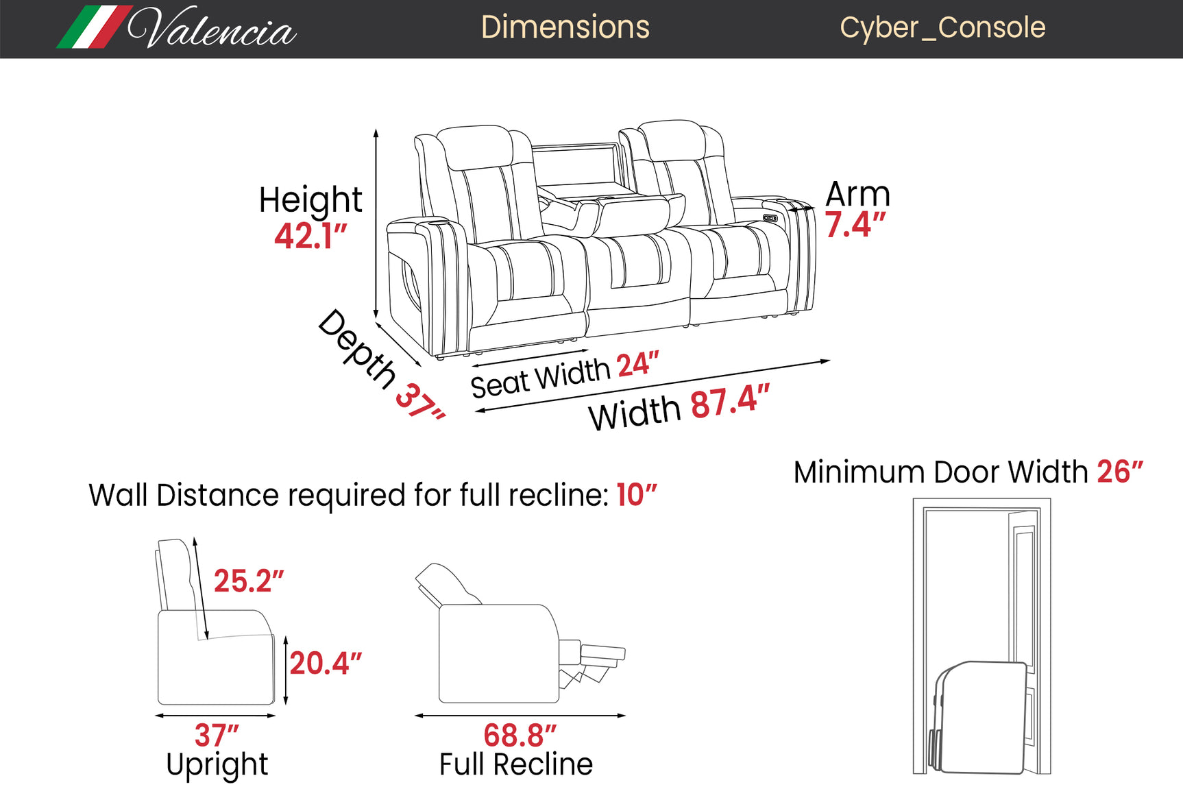 Cyber Immersive Sound Italian Leather Home Theater Console with Heat & Massage & Bass Shaker