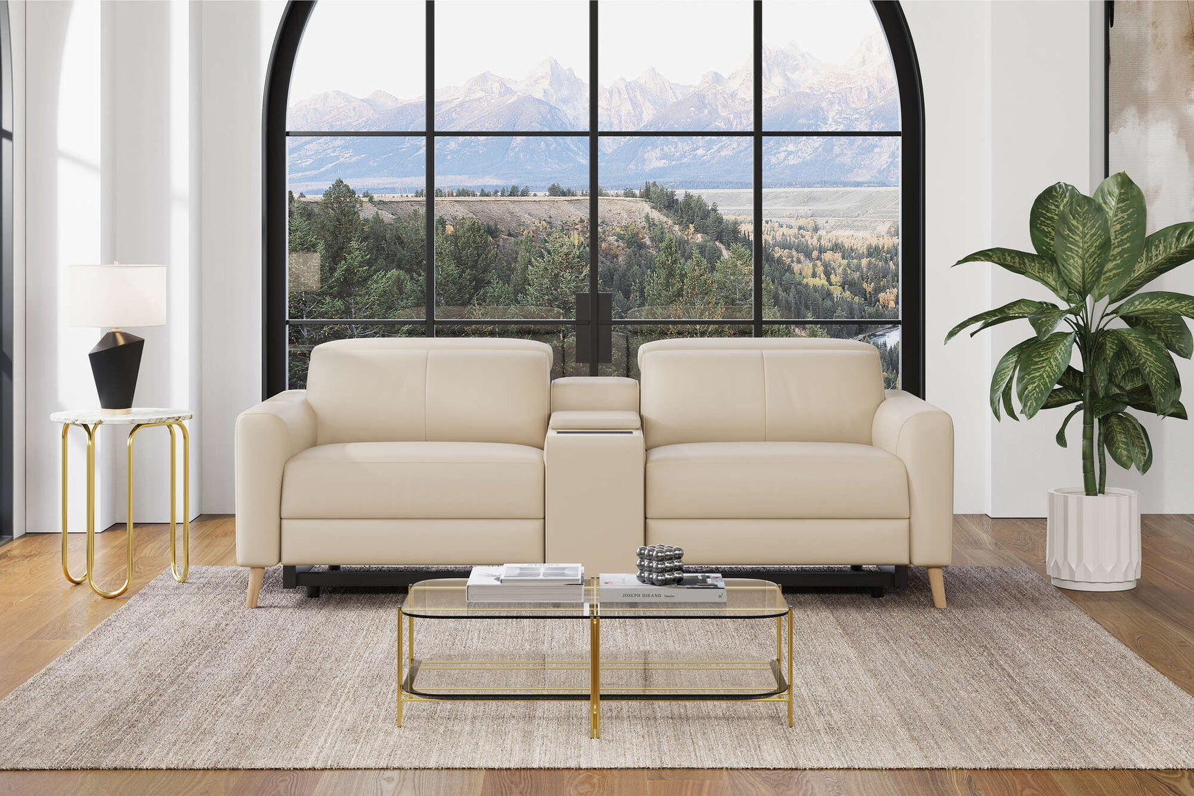 Elodie Leather Dual Recliner Sofa with Console