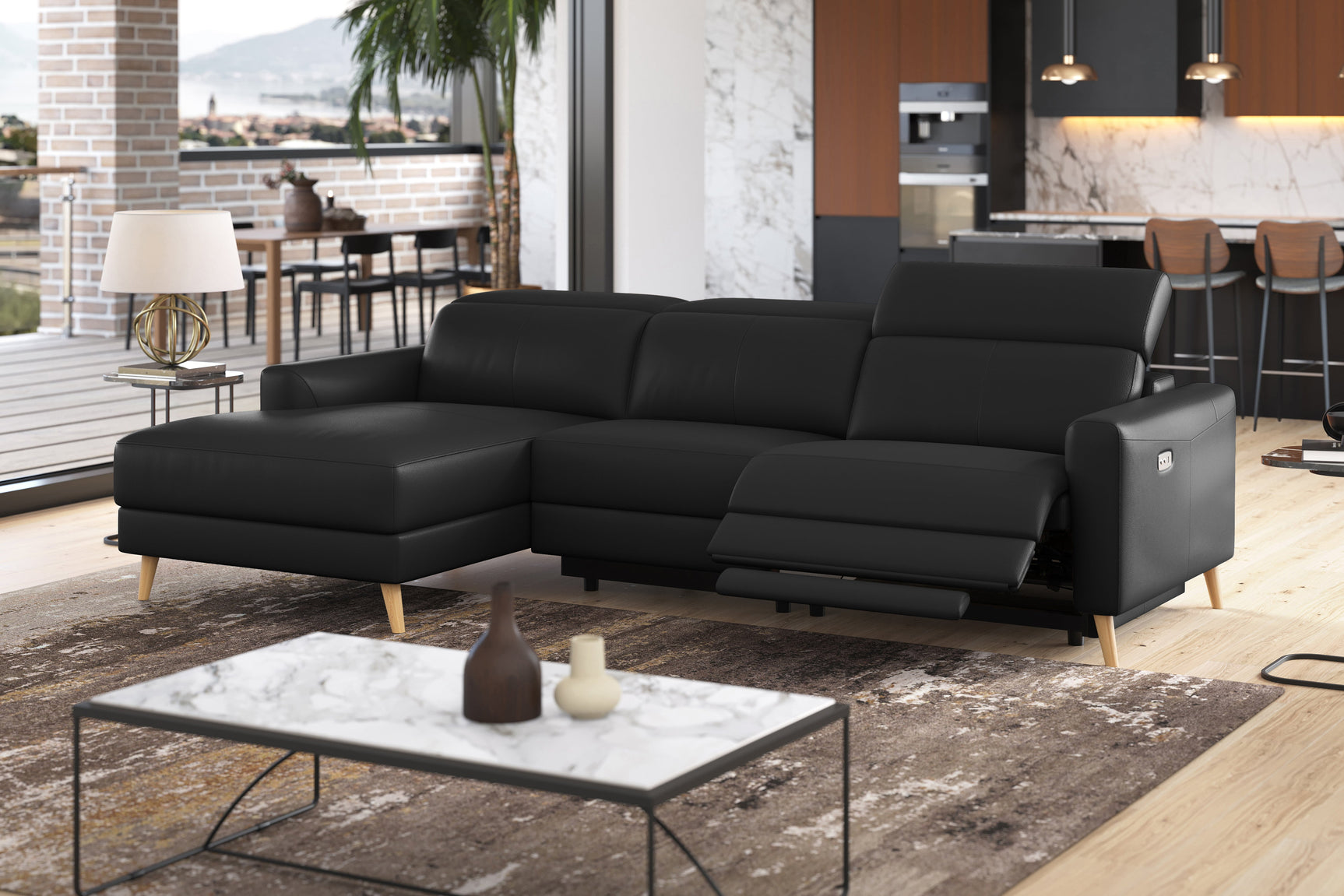 Elodie Leather Recliner Sectional Sofa
