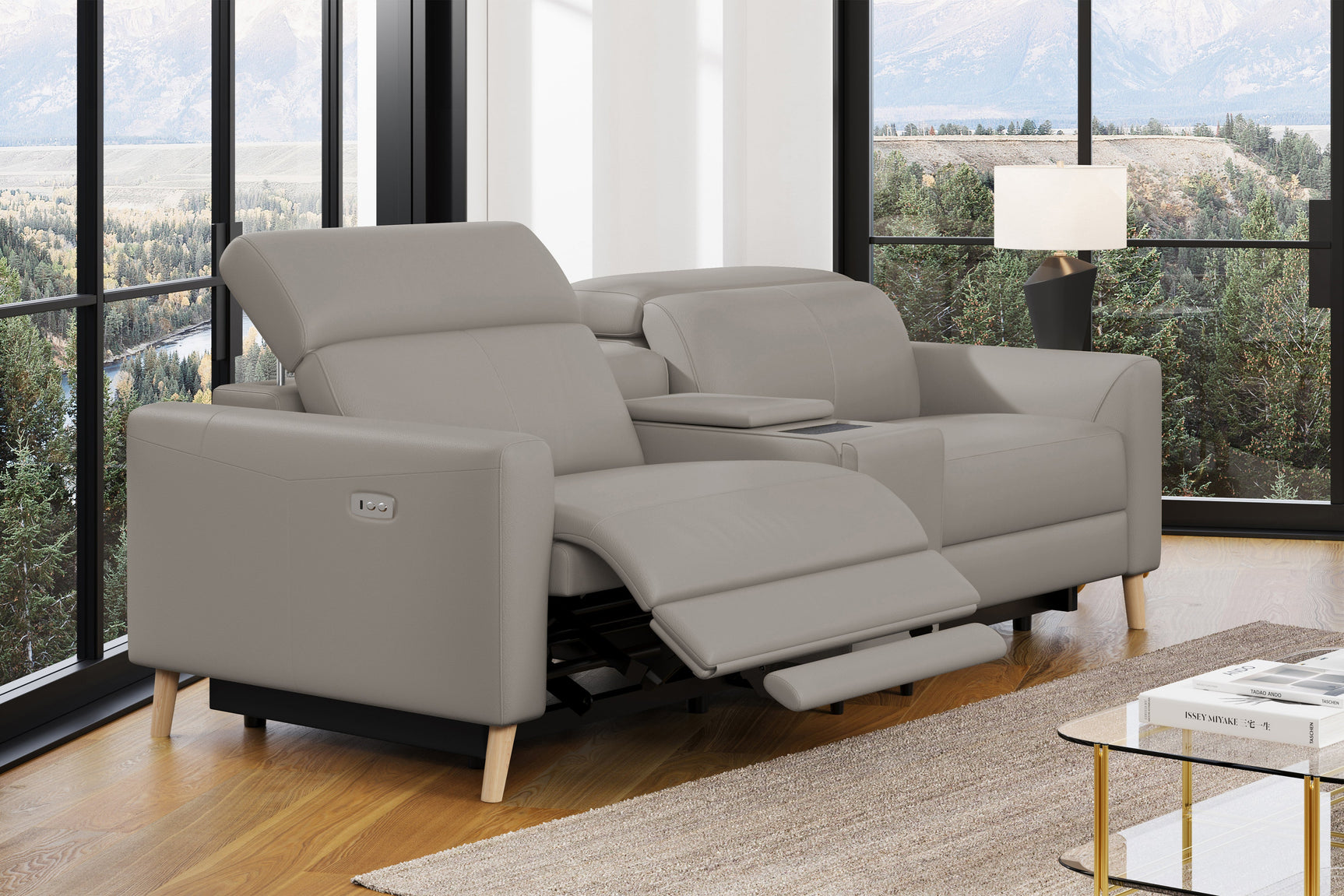 Elodie Leather Dual Recliner Sofa with Console