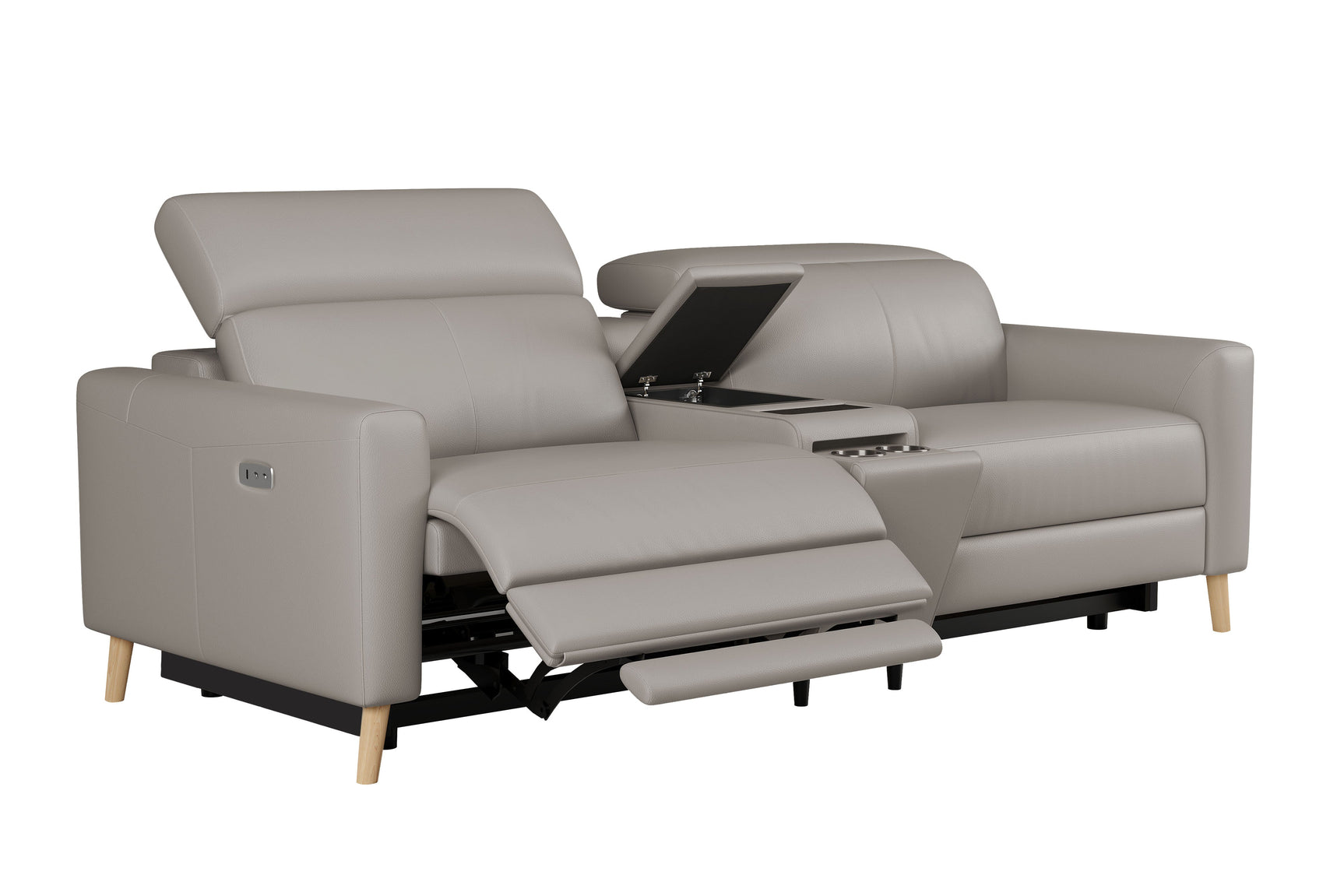 Elodie Leather Dual Recliner Sofa with Console