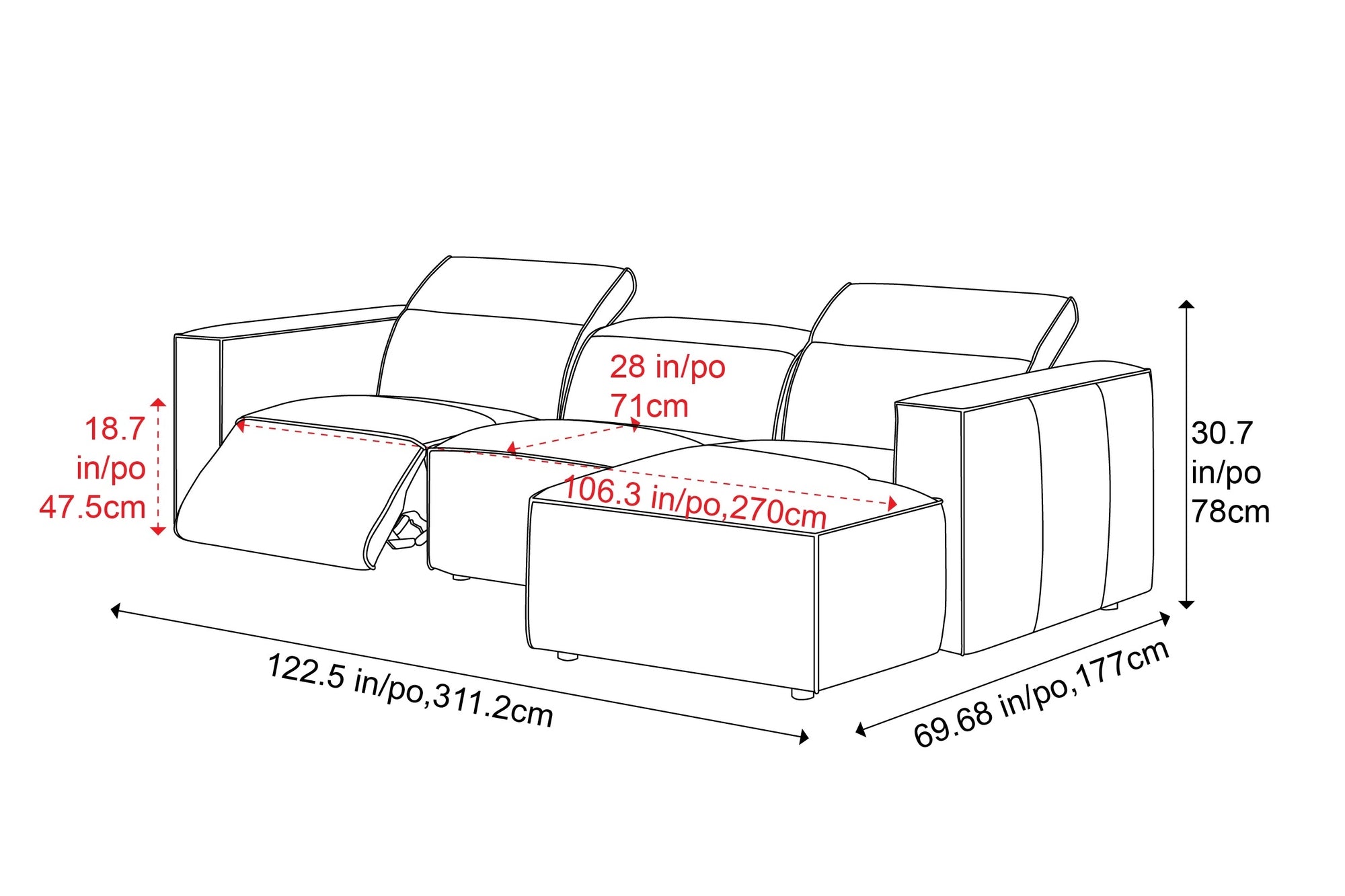 Emery Leather Recliner Sectional Sofa