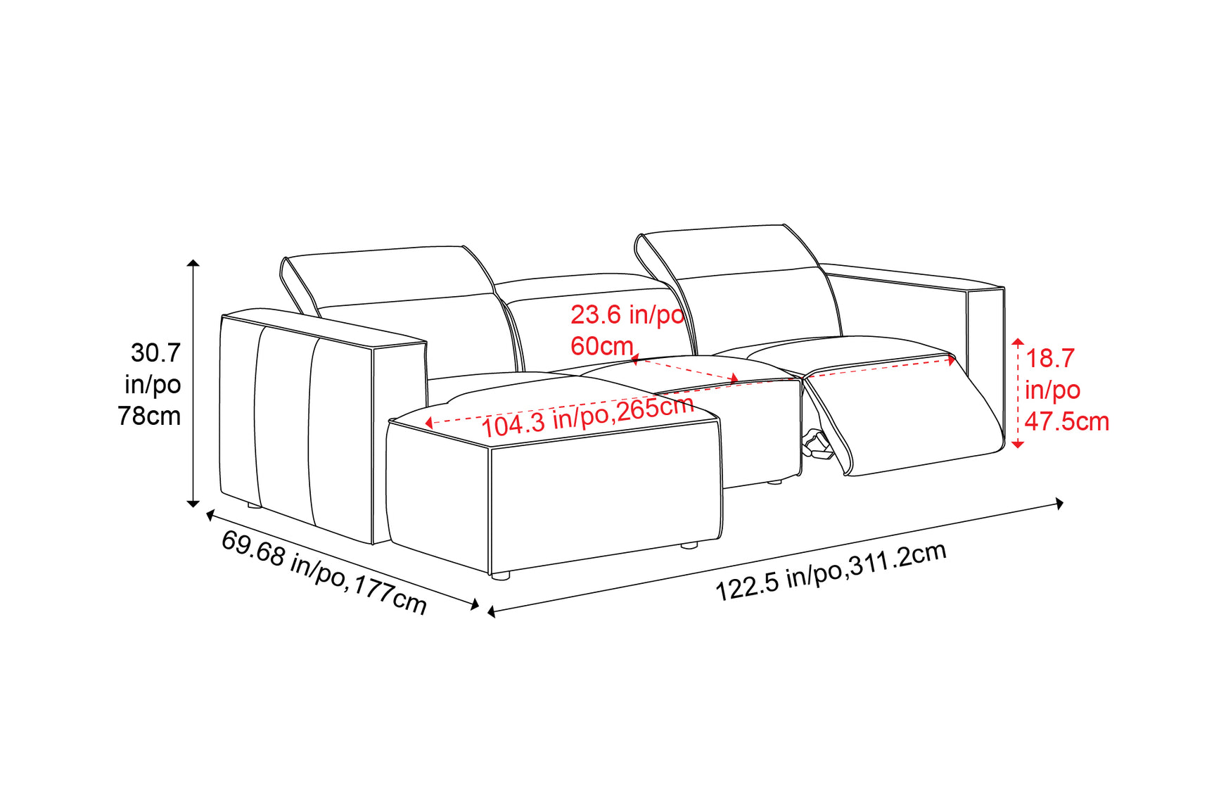 Emery Leather Recliner Sectional Sofa