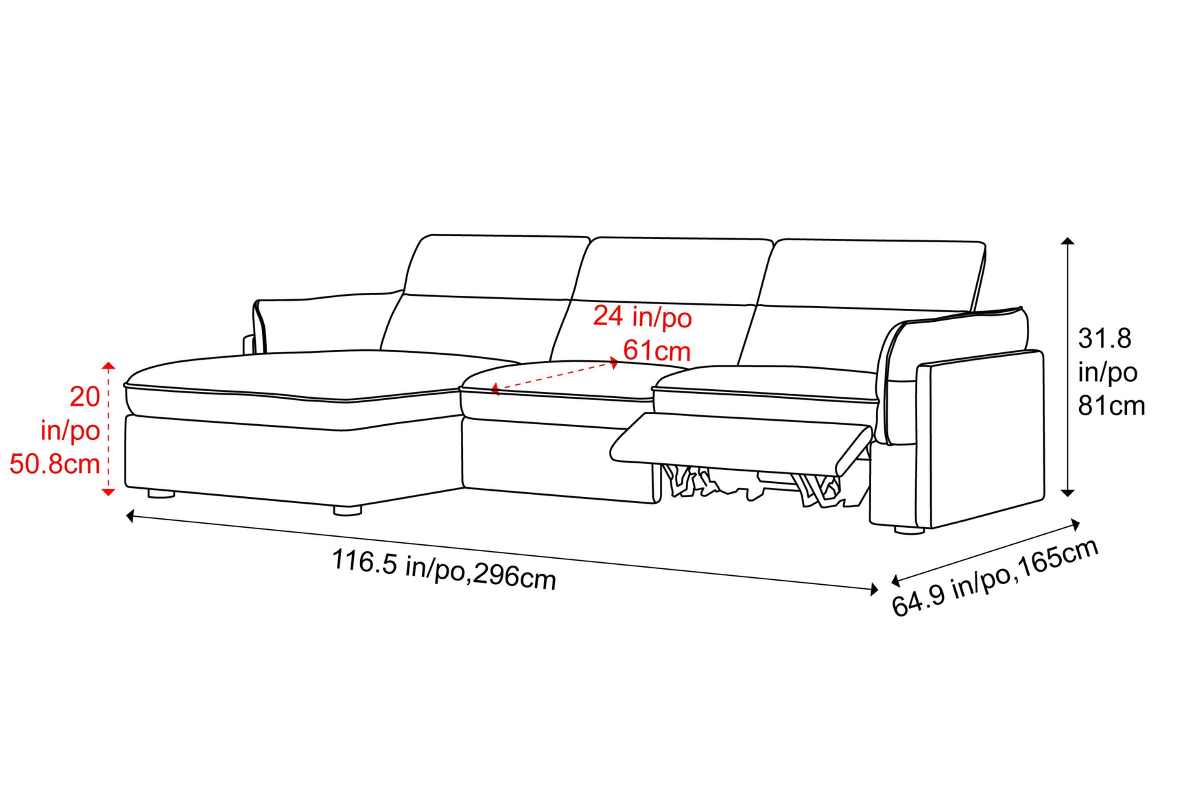 Fernanda Fabric Recliner Sectional Sofa