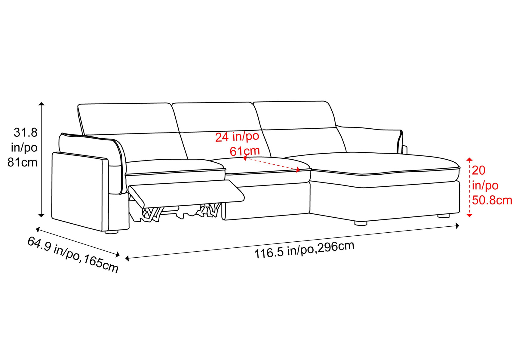 Fernanda Fabric Recliner Sectional Sofa
