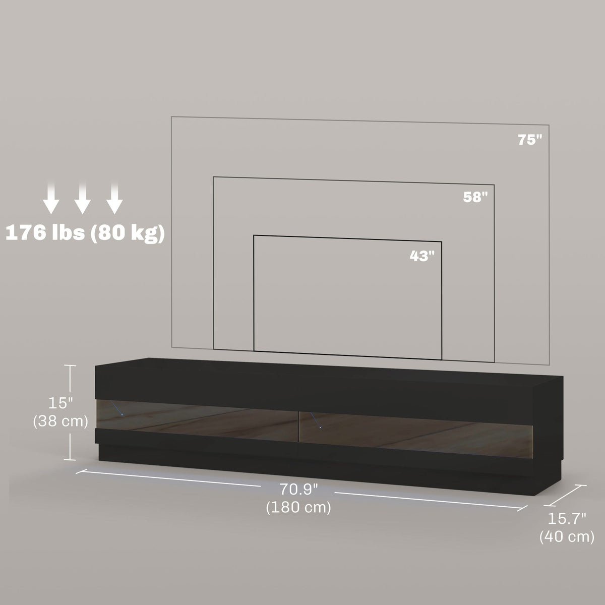 Hart Lighted TV Stand for TVs up to 75" - High Gloss Black