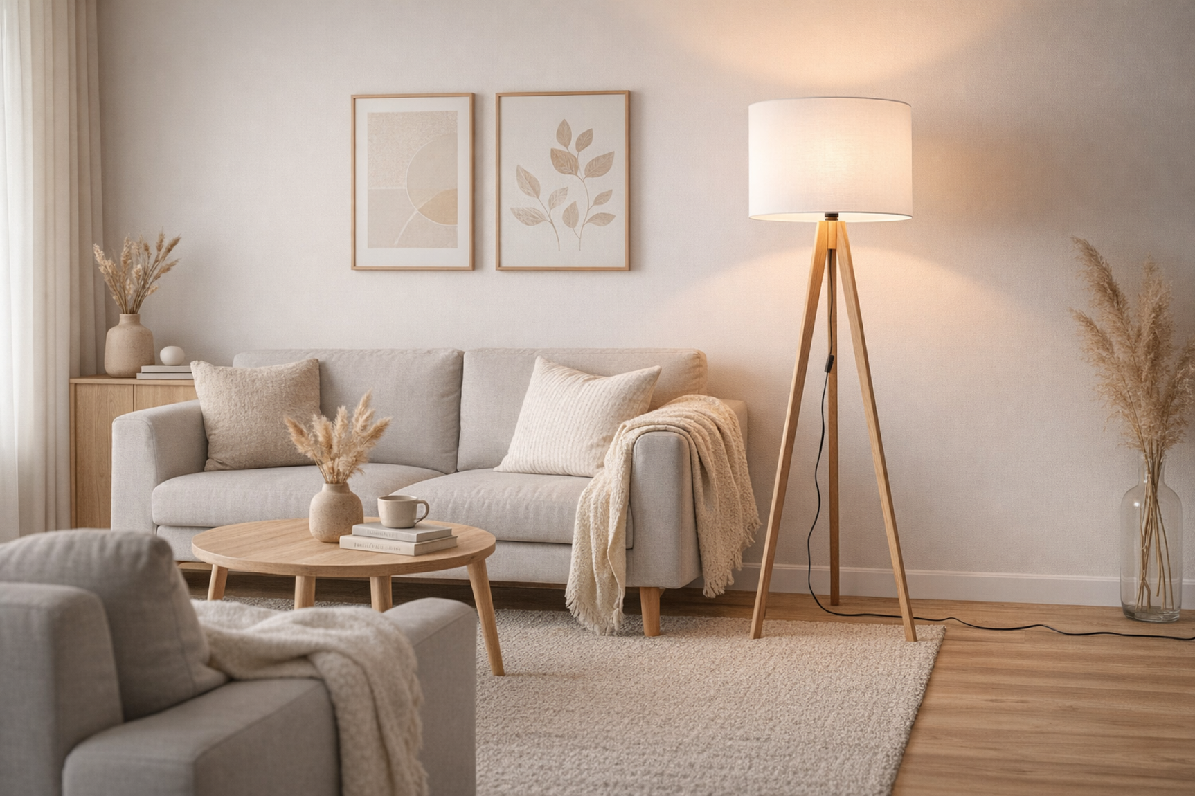 GRAND Pine White Mid-Century Modern Floor Lamp