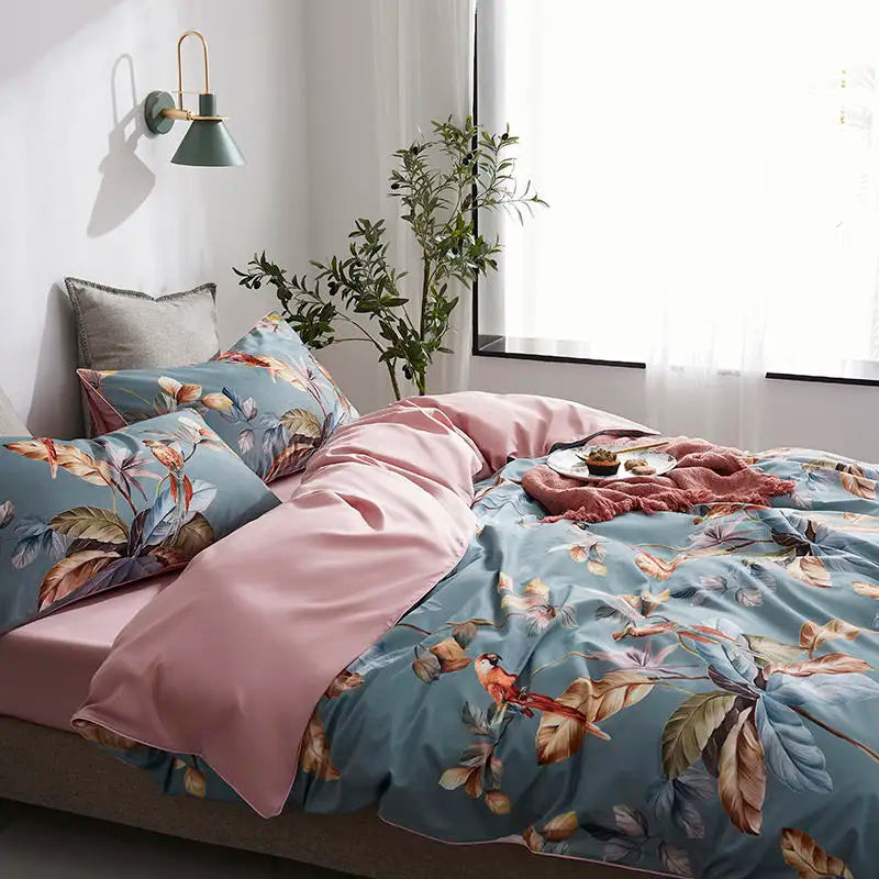 Eden 600 TC Floral Cotton Duvet Set - Grey/Blush