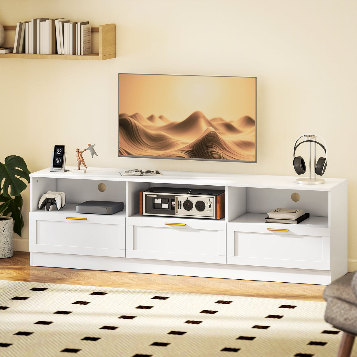 Dallas Modern TV Stand with Storage Cabinets for TVs up to 85" - White