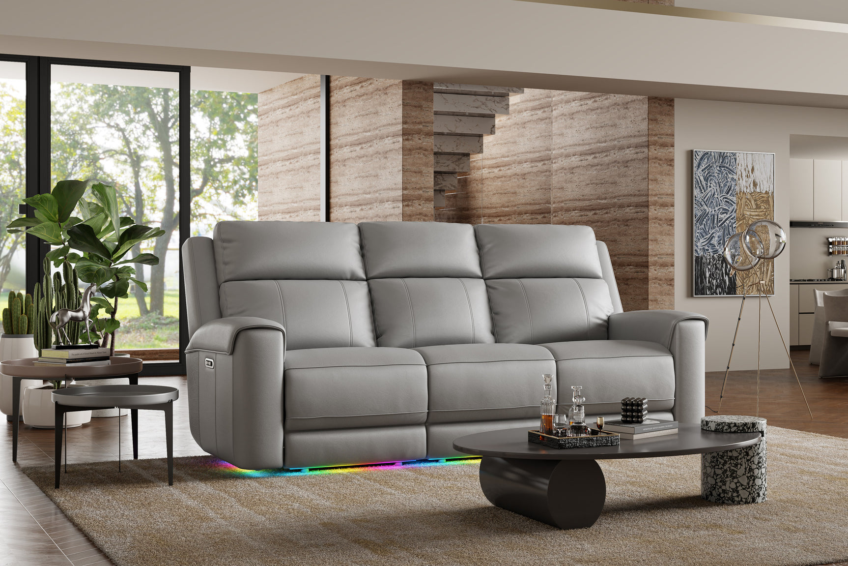 Harbour Immersive Audio Leather Dual Recliner Sofa with Console