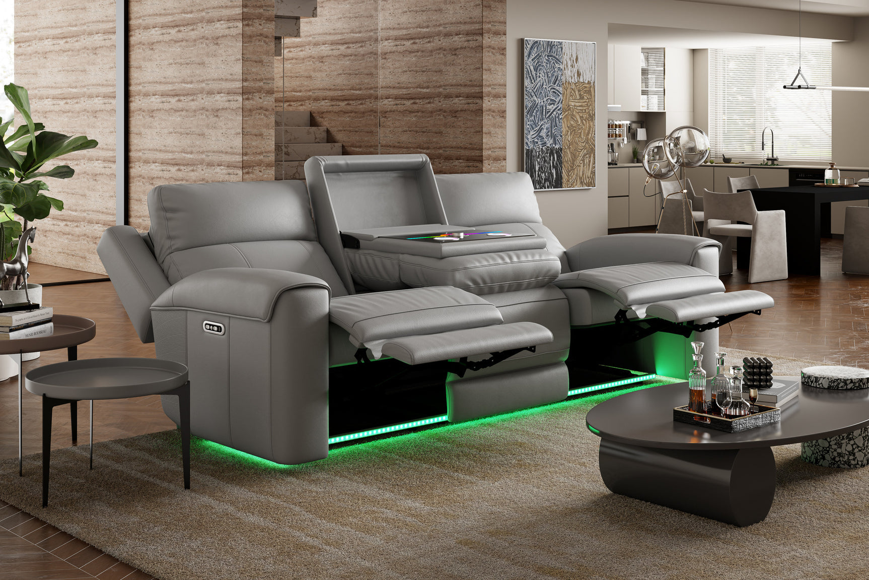 Harbour Immersive Audio Leather Dual Recliner Sofa with Heat & Massage