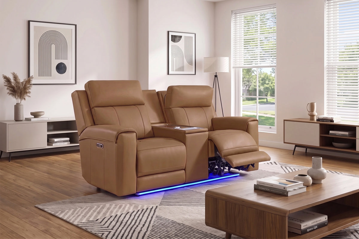 Harbour Immersive Audio Leather Dual Recliner Loveseat Sofa with Heat & Massage & Ventilation