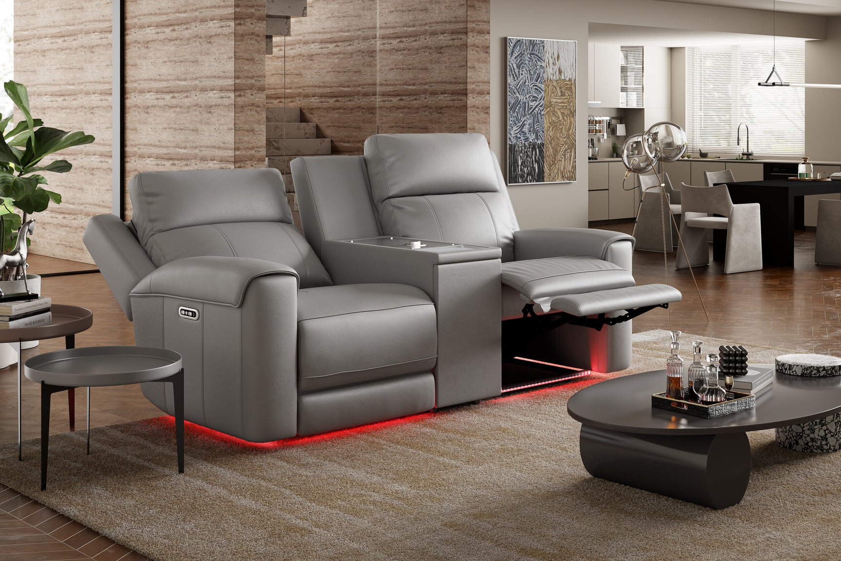 Harbour Immersive Audio Leather Dual Recliner Loveseat Sofa with Console