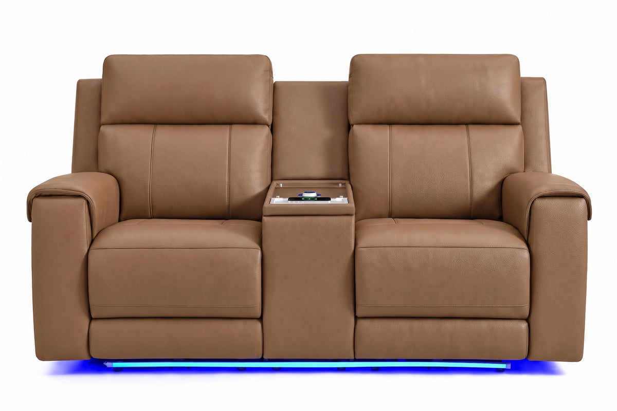 Harbour Immersive Audio Leather Dual Recliner Loveseat Sofa with Heat & Massage & Ventilation