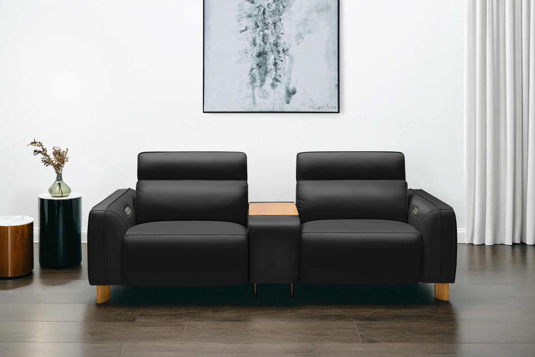 Lesley Leather Dual Recliner Sofa with Console